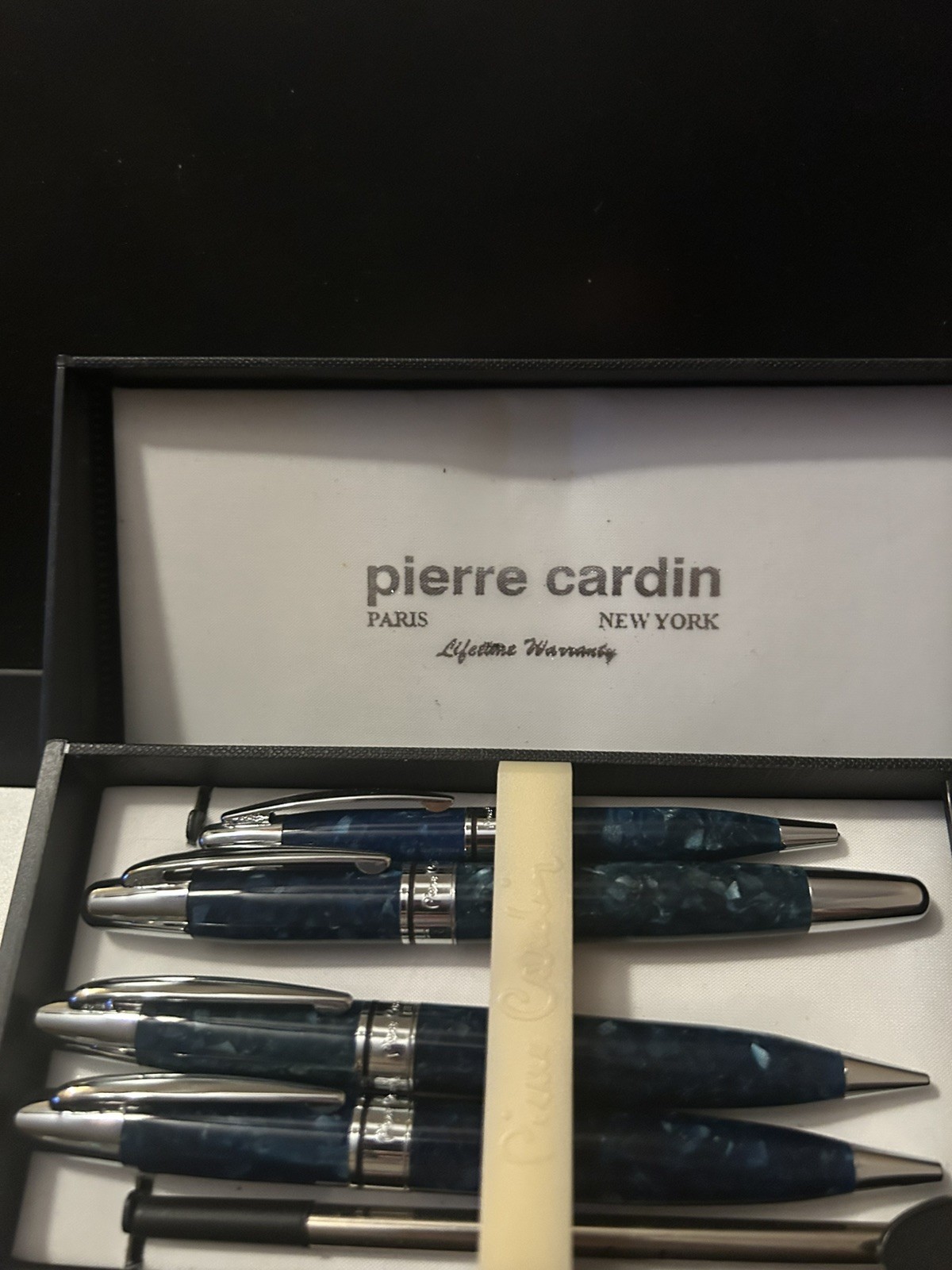 Pierre Cardin 5 Piece Blue Pen Set. Vintage Unused Blue Marble Coloring. Pierre Cardin 5 Piece Blue Pen Set. Vintage Unused Blue Marble Coloring.