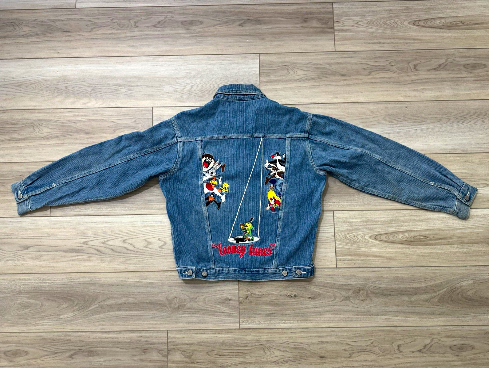 Vintage 1996 Warner Bros Studio Store Looney Tunes Embroidered Denim Jacket XS