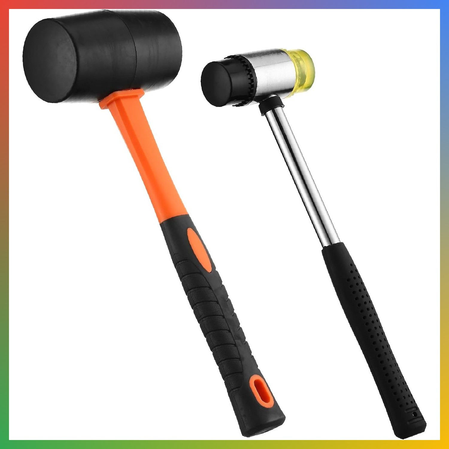 2 Piece Rubber Mallet Hammer Set 16oz Soft Blow Non-Slip Handle Multi Use