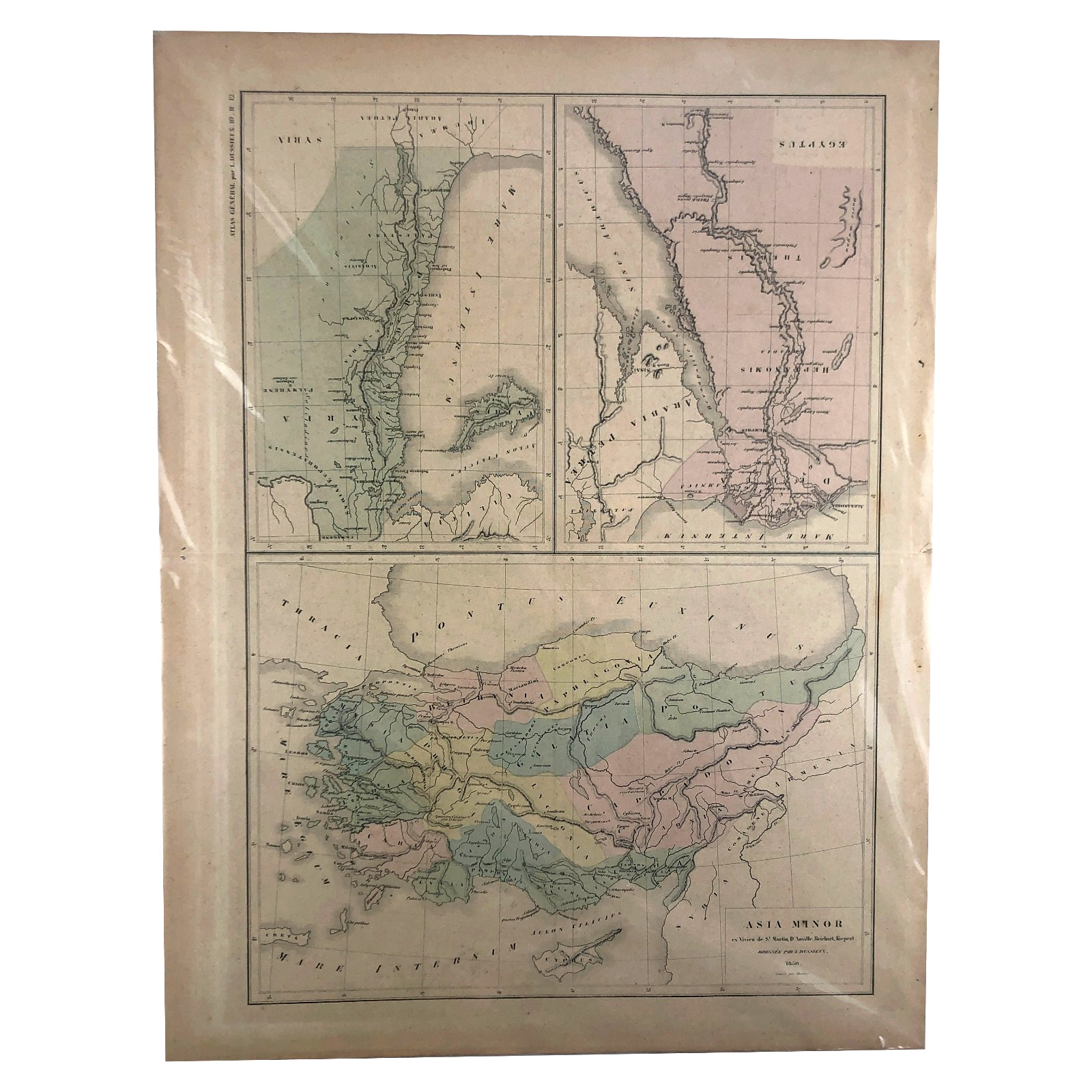 1850 Antique French Map of Asia Minor Turkey Map, Syria, Egypt, Cyprus & Turkiye