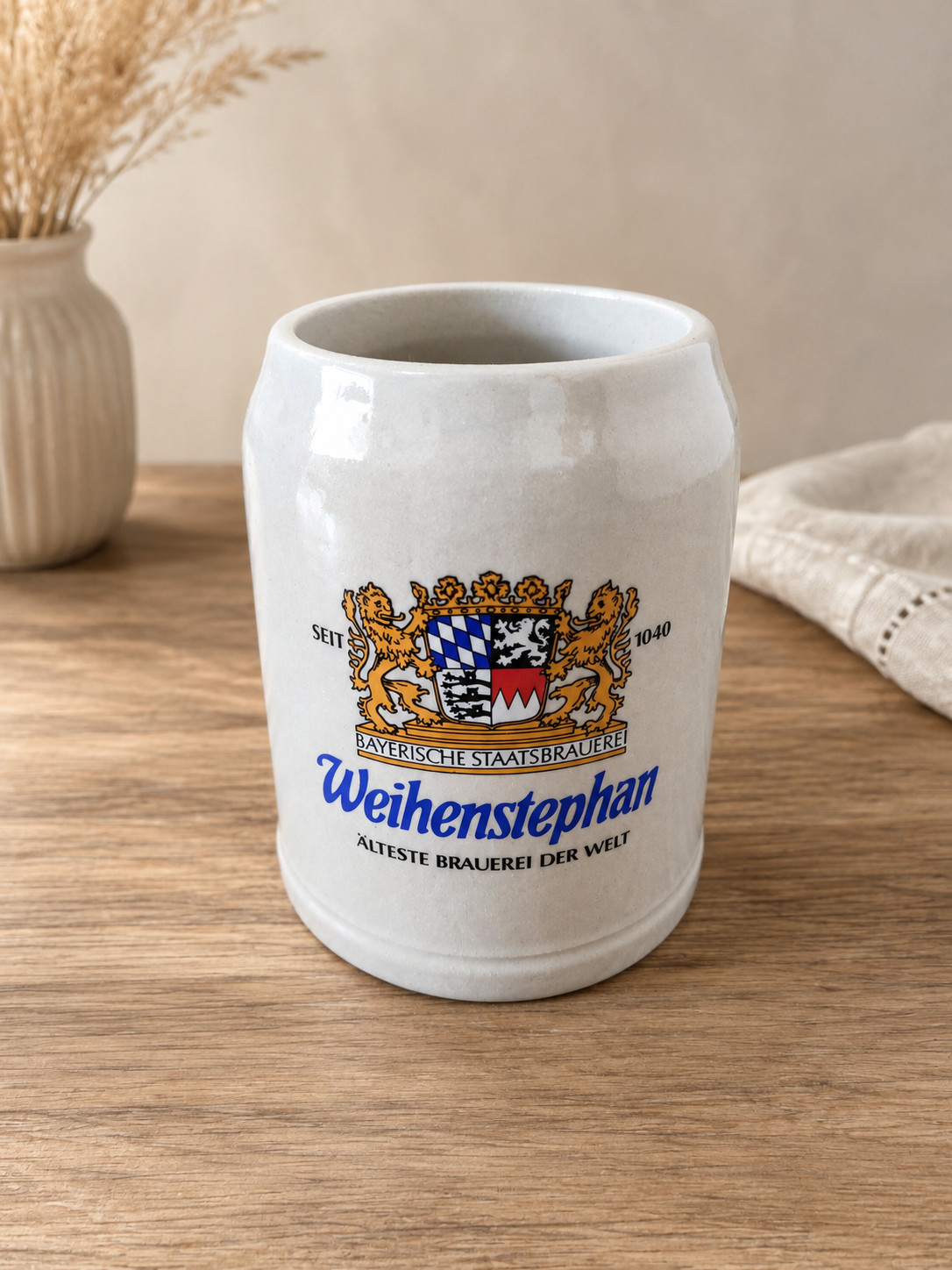 Vintage Weihenstephan German Beer Stein Ceramic Mug Bavarian Brewery Collectible