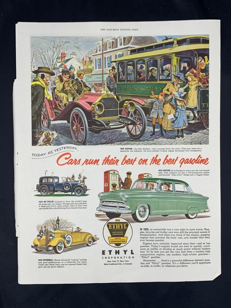 Magazine Ad* - 1953 - Ethyl Gasoline - 1909 Hudson Magazine Ad* - 1953 - Ethyl Gasoline - 1909 Hudson
