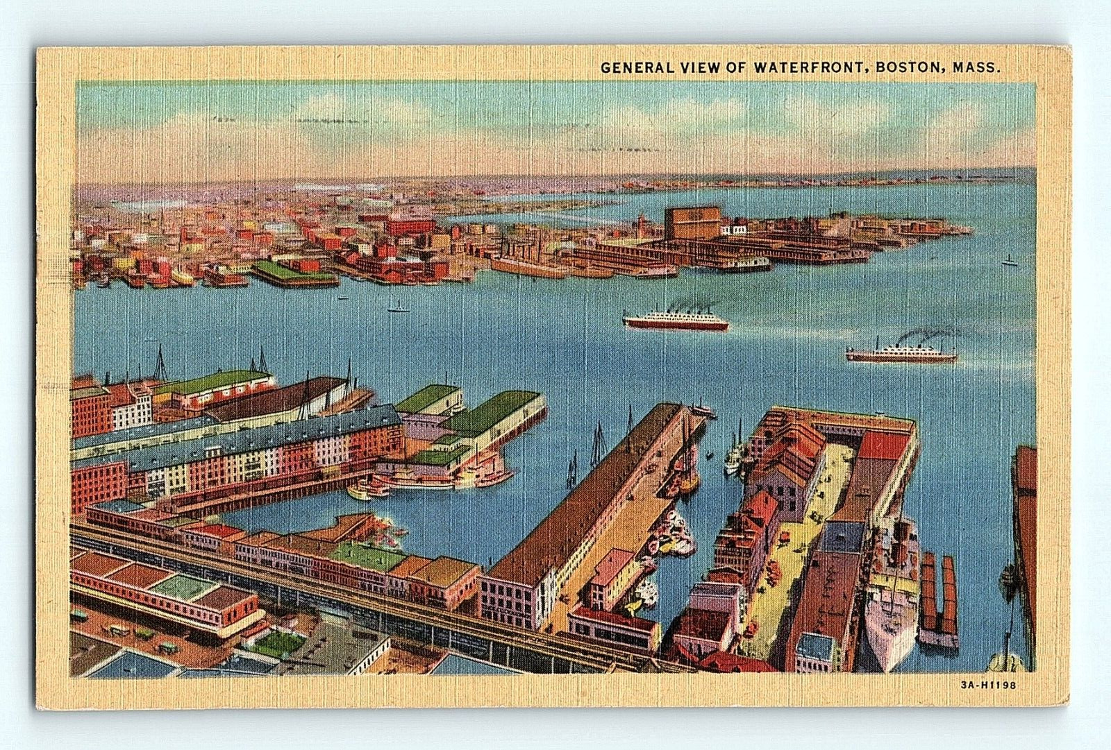 General View of Waterfront Boston Massachusetts Boats Vintage Postcard G6