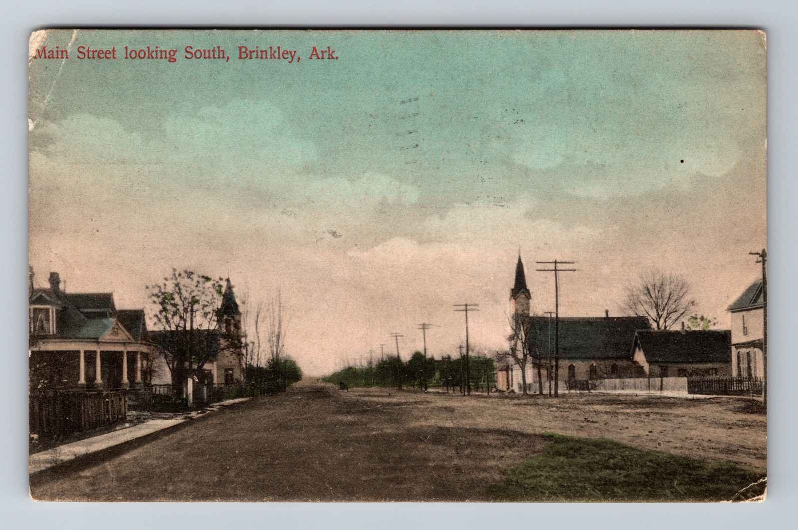 Brinkley, AR-Arkansas, Main Street Looking South Church Vintage c1909 Postcard