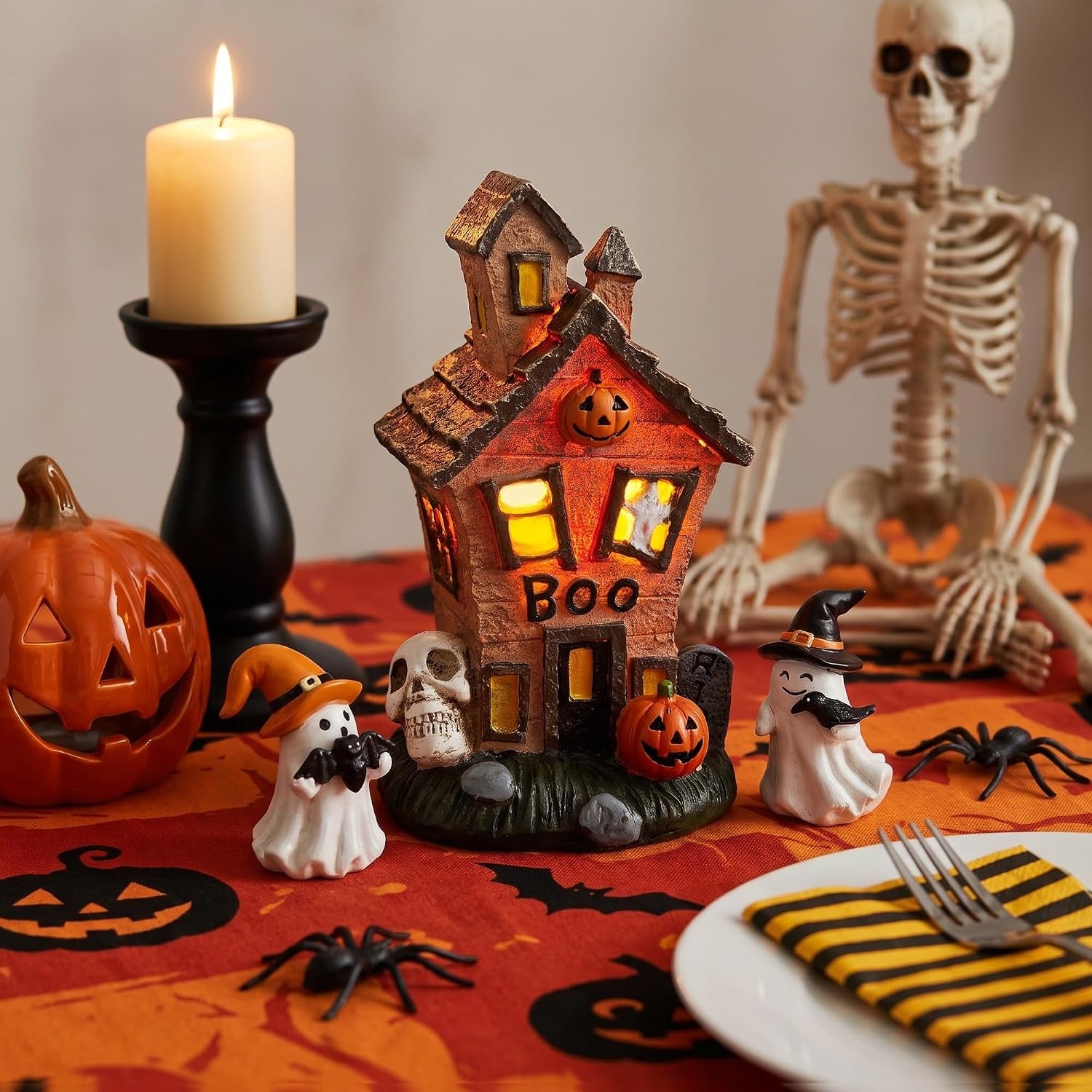 Lighted Halloween Village Haunted House with Ghosts Figurines