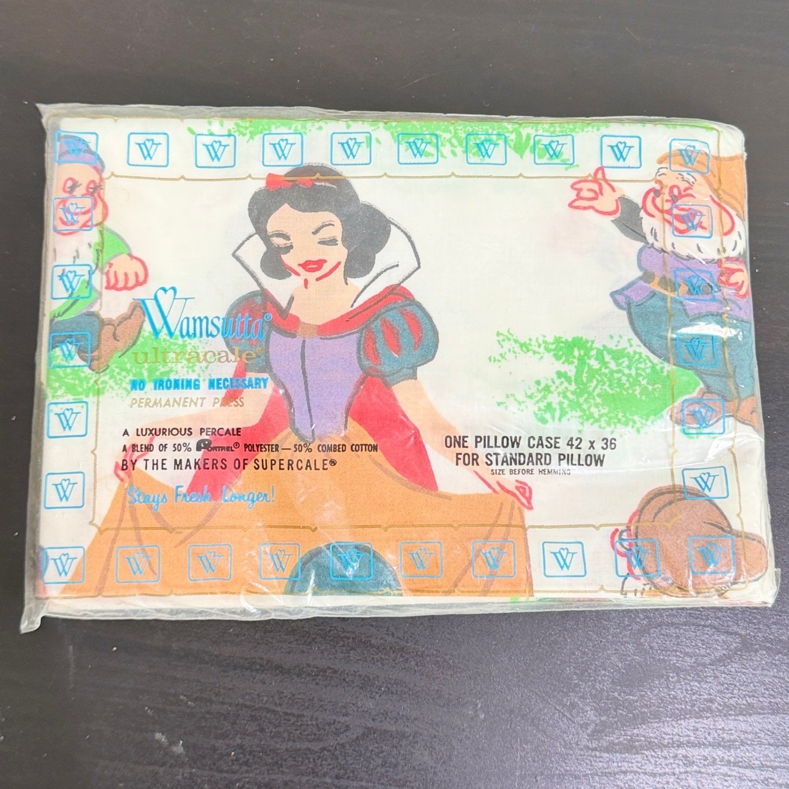 Vintage Wamsutta Disney Snow White Seven Dwarfs Pillowcase New NIP Standard Vintage Wamsutta Disney Snow White Seven Dwarfs Pillowcase New NIP Standard