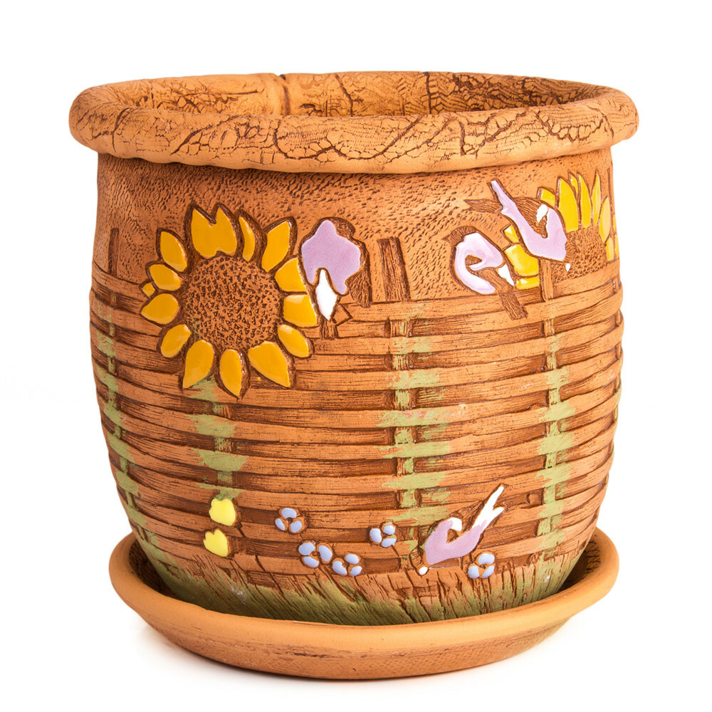 SUNFLOWERS Brown Ceramic Planter Plants Pot Clay Pot for Plants Handmade