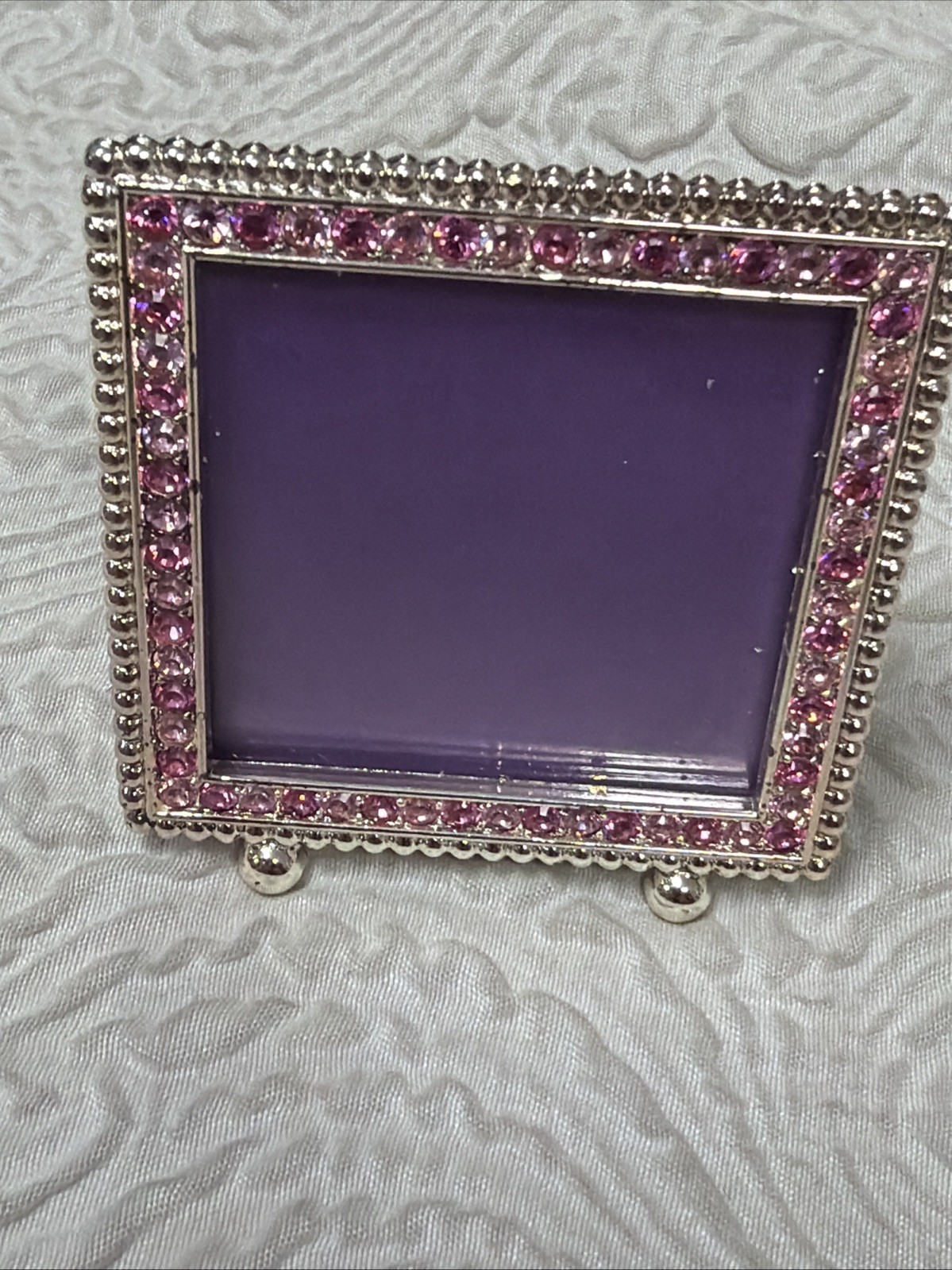 Vintage Swarovski Crystals Square Mini Enamel Picture Frame Pave Corner