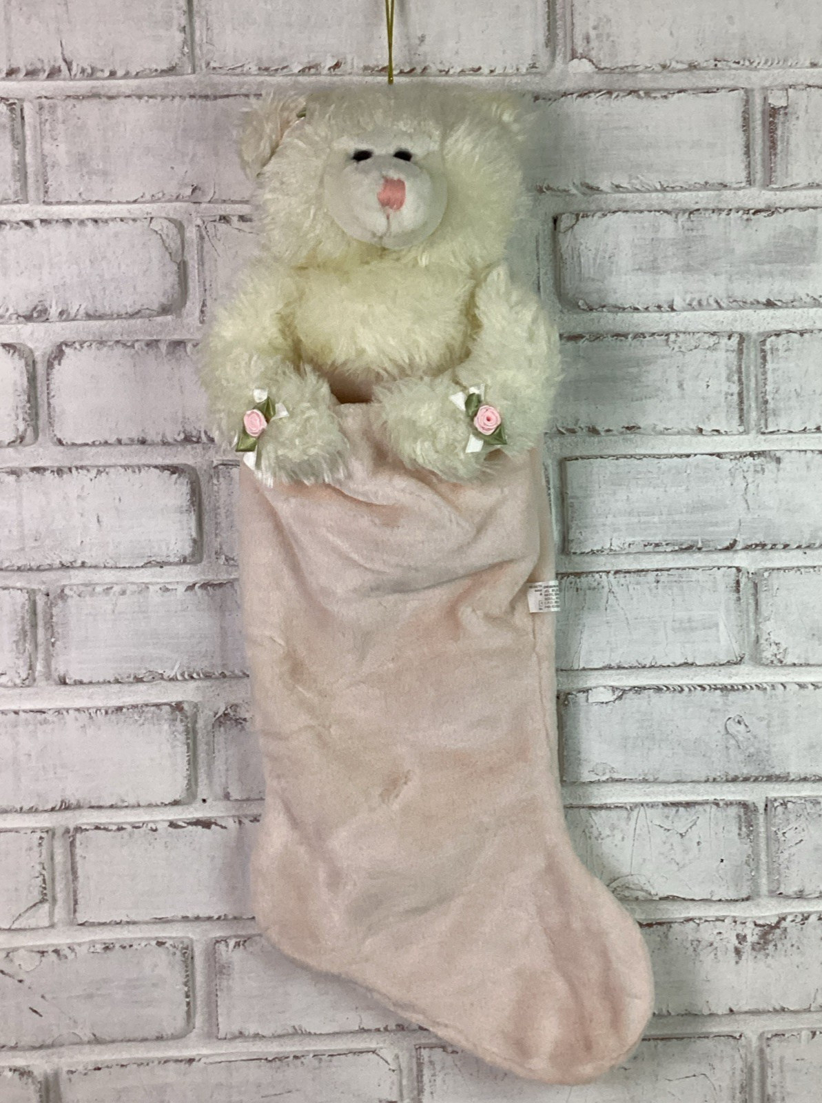 Vintage ChoSun Plush White Bear Pink Christmas Stocking 26