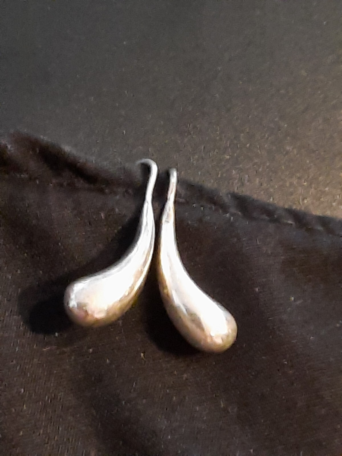 Curved Drop Tear Earrings Mexico Pierced Sterling Silver Taxco 