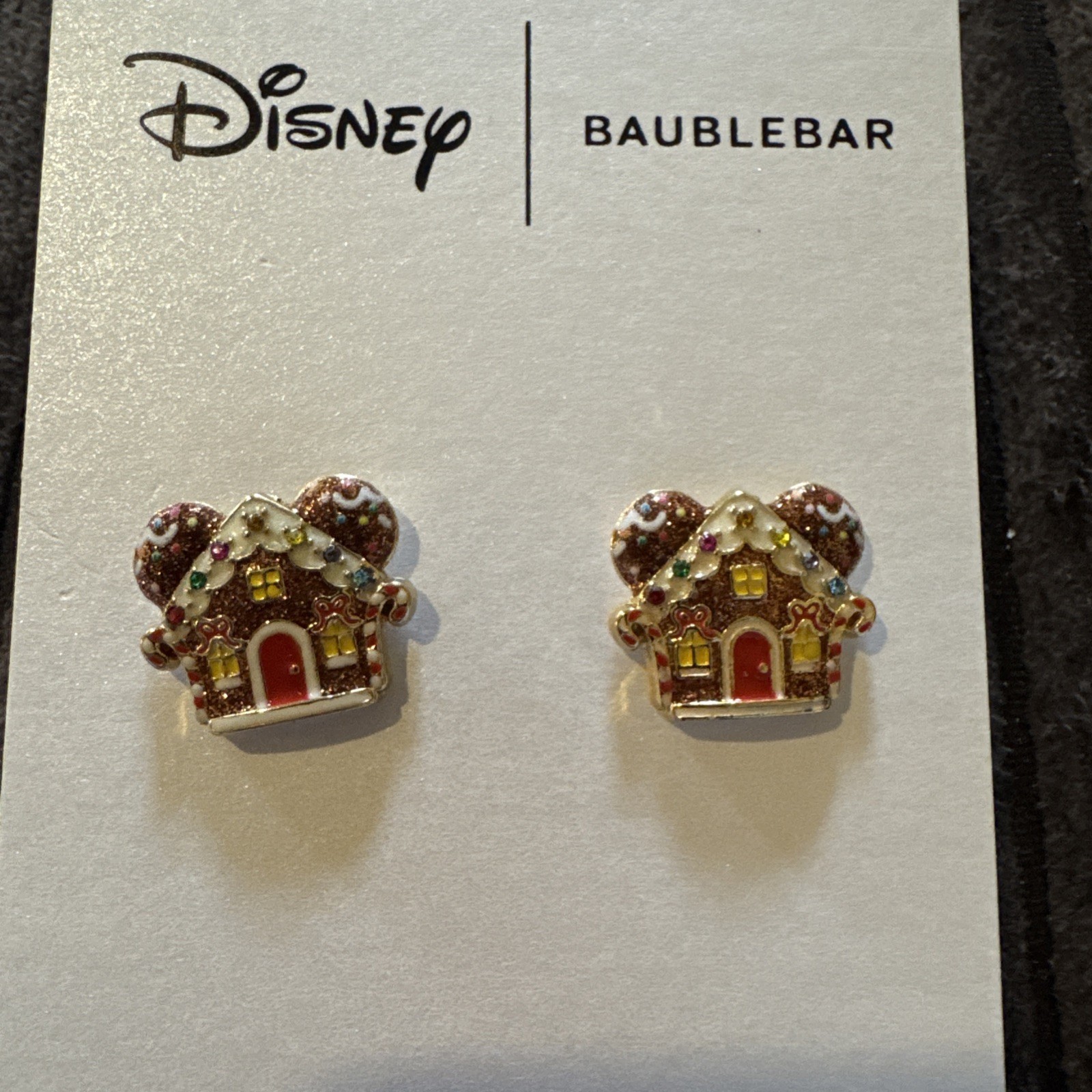 NEW BaubleBar Disney MICKEY MOUSE Gingerbread House CHRISTMAS Stud Earrings RARE
