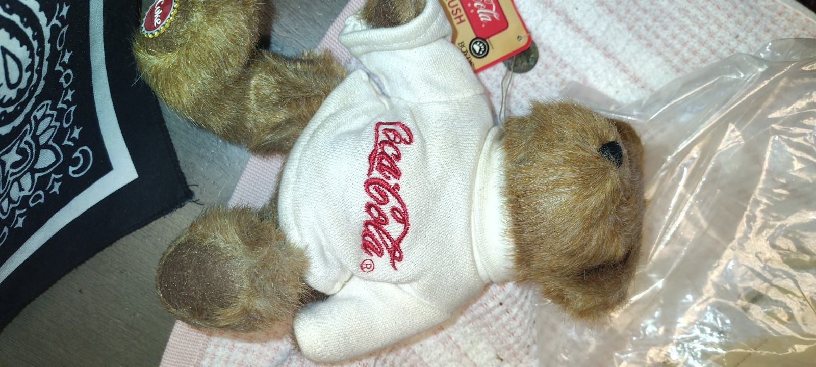 Coca-Cola Brown Plush Teddy Bear with White Coca-Cola Shirt, Soda Theme