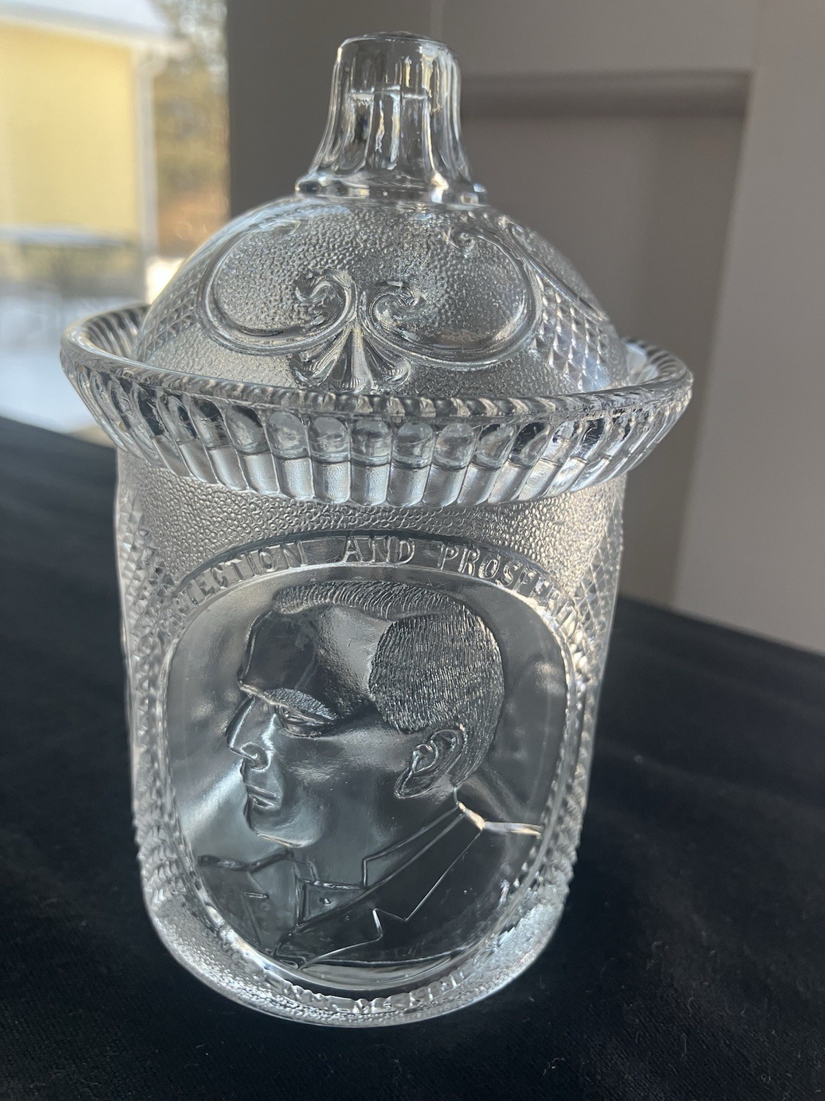Atq EAPG 1896 William McKinley Campaign Glass Mug/Lid \
