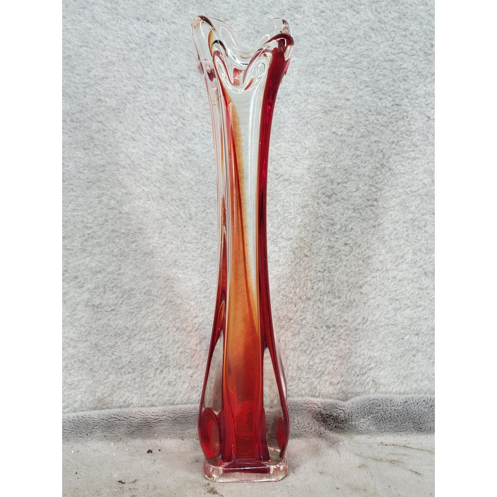 Vintage Red Amberina Art Glass Swung Bud Vase 11.5\