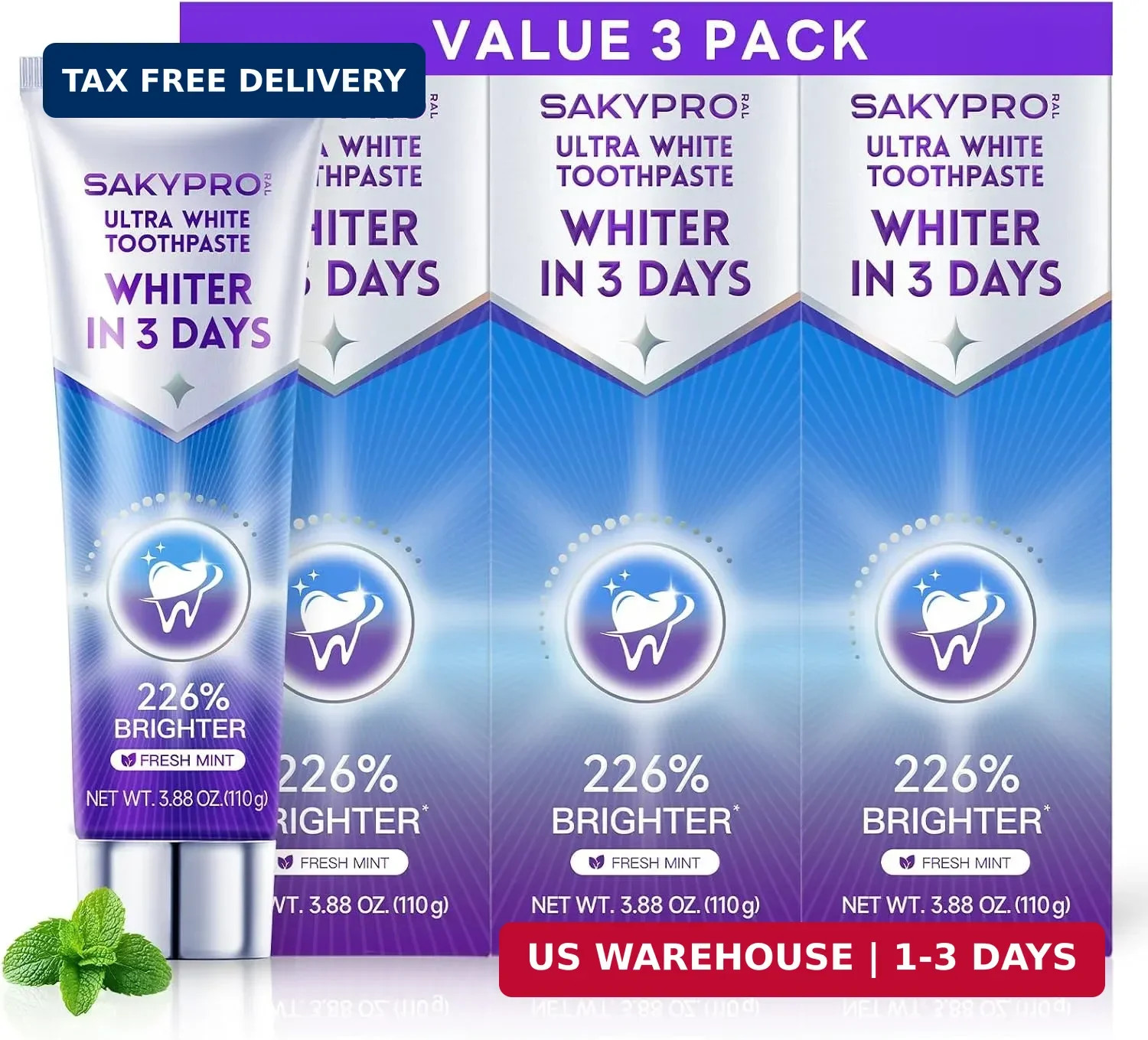 SAKYPRORAL Purple Whitening Toothpaste for Teeth Whitening, Fluoride Free & Pero