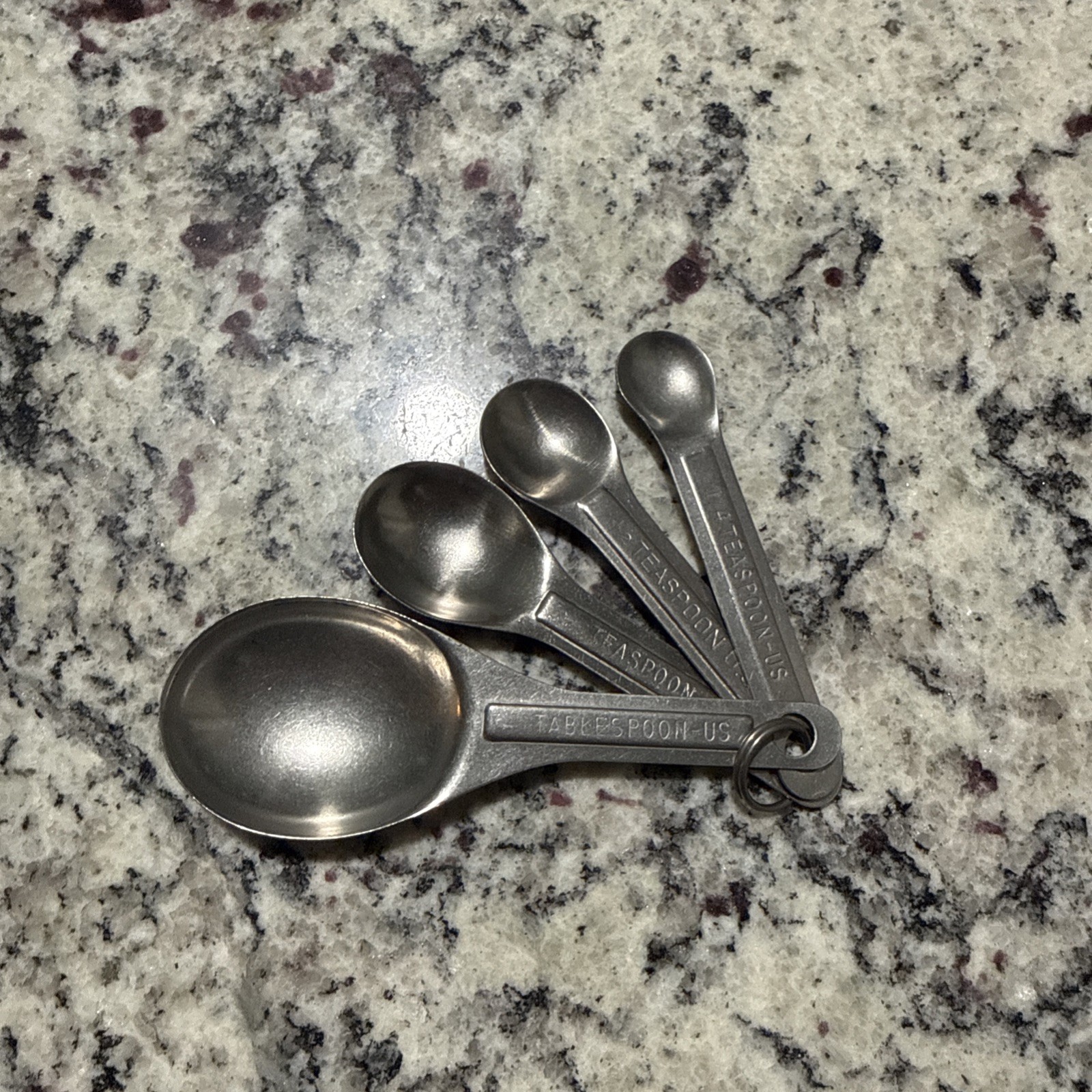 Vintage Aluminum Metal Nesting Oval Measuring Spoons With Ring US Std Set of 4