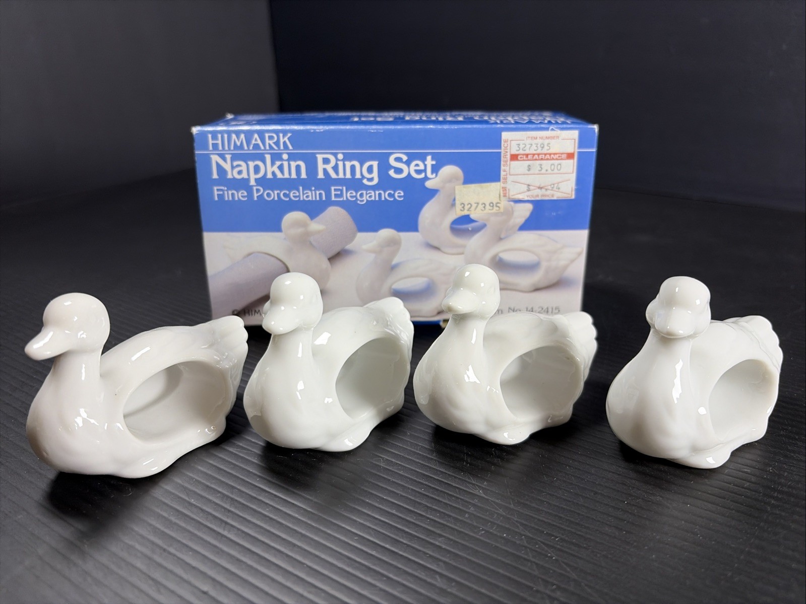 VTG Set 4 White Ceramic Duck Napkin Rings Himark w Box Japan Cottagecore NEW