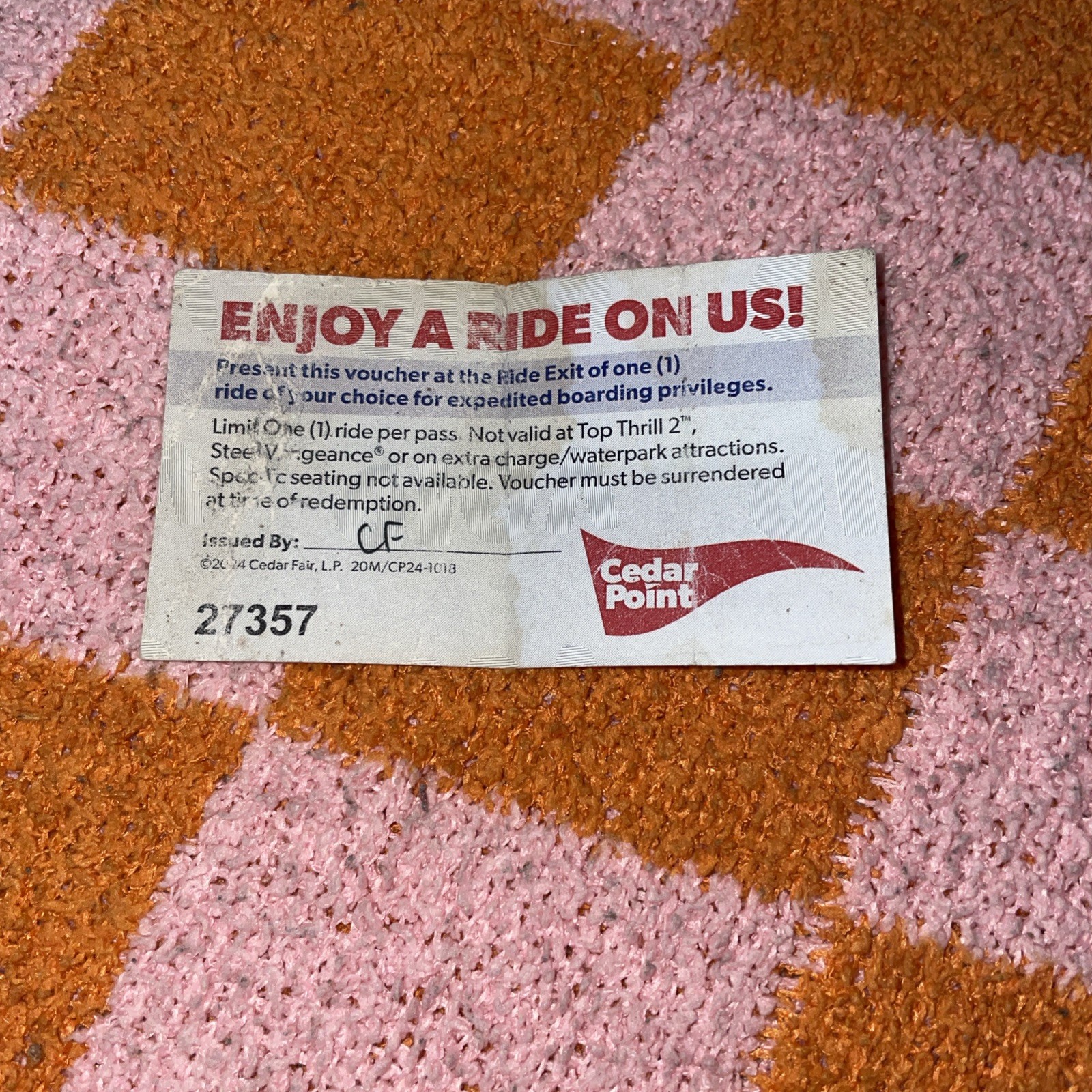CEDAR POINT FREE RIDE PASS (THIS PASS TAKES YOU TO THE FRONT OF THE LONG LINES)