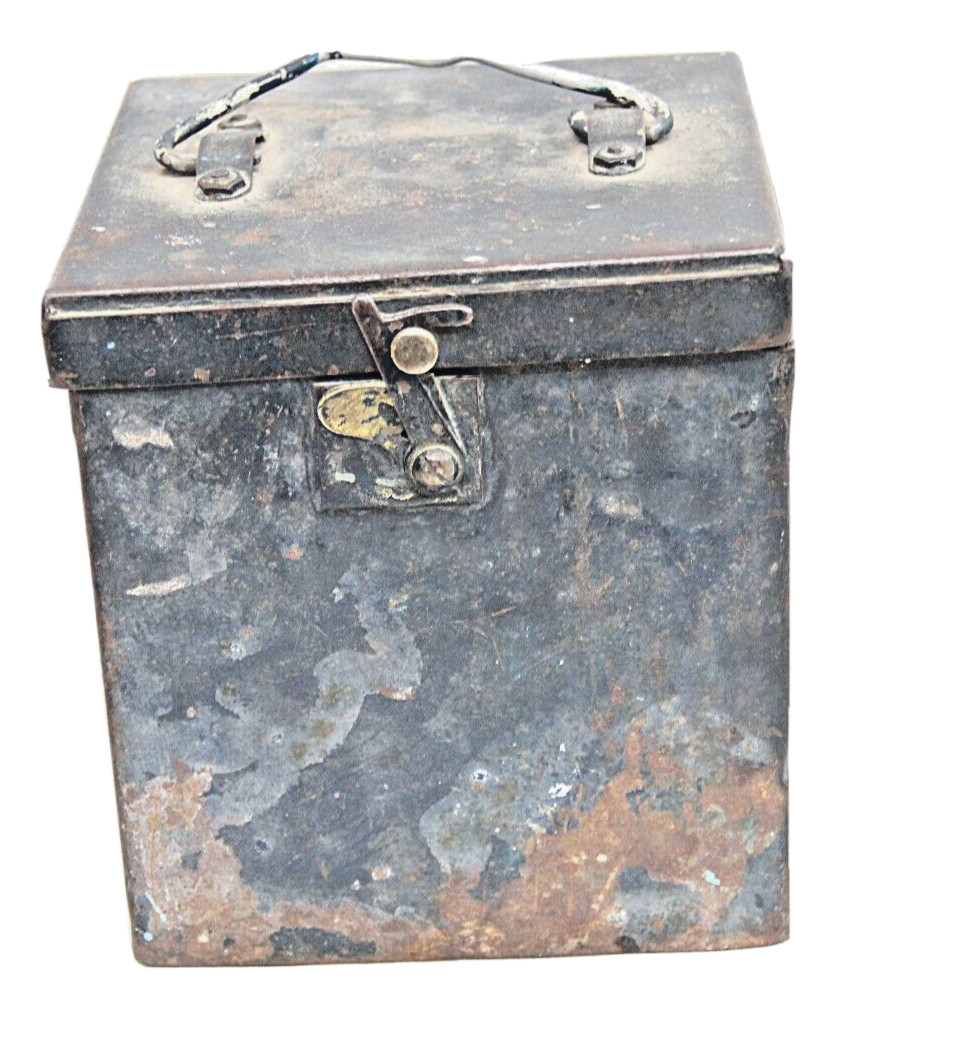 Vintage Black Painted Metal Box, Kitchen Organizer, Advertising Tin