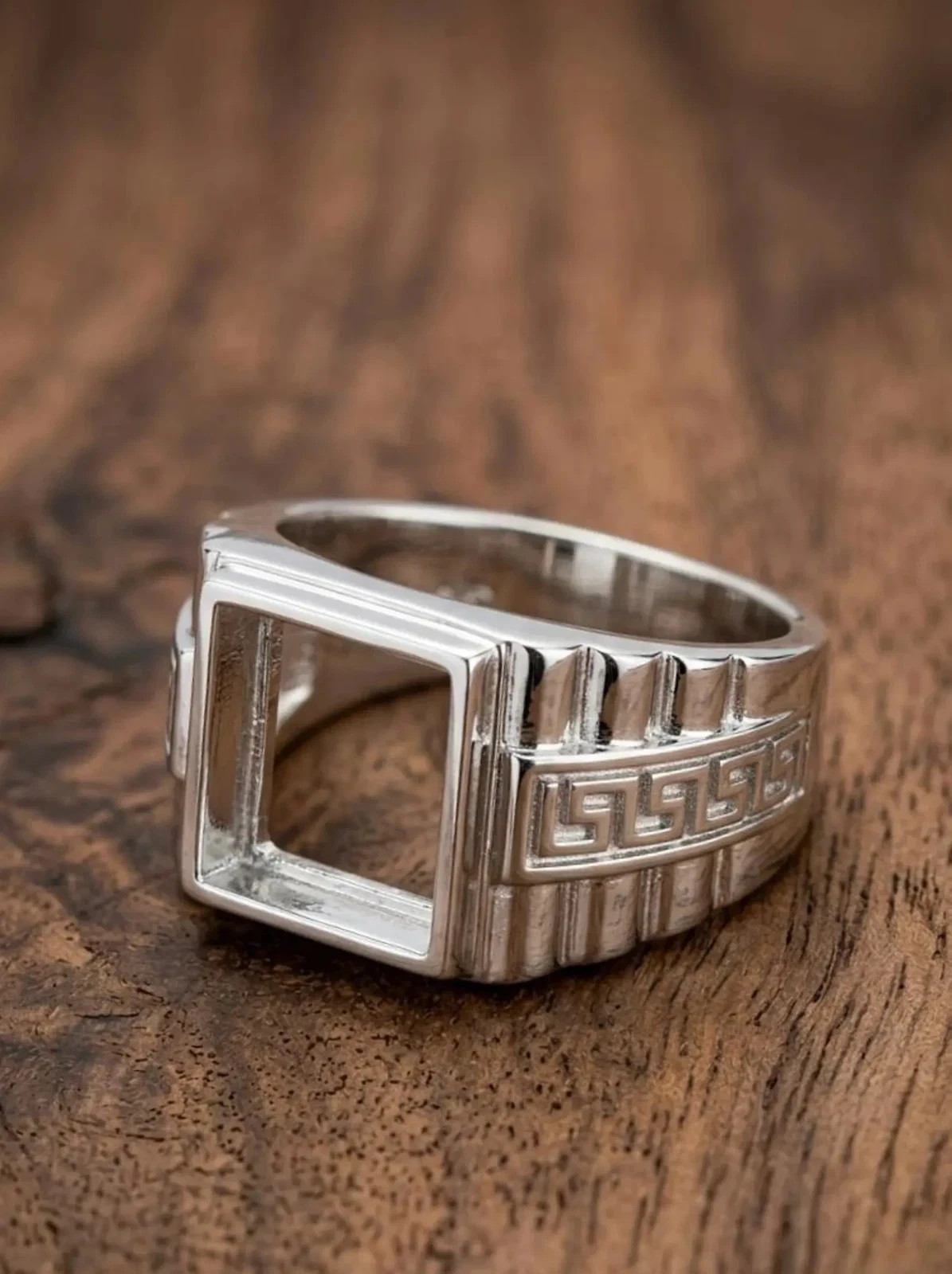Square Setting Semi Mount Men's Signet Blank Ring In 14k White Gold Plated