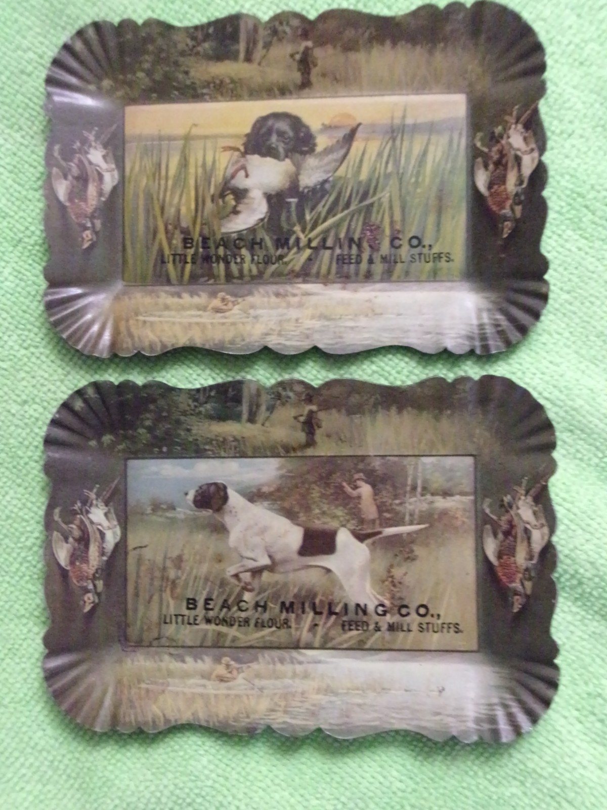 2 antique Beach Milling Co. metal advertising tip trays. 1900 circa 2 antique Beach Milling Co. metal advertising tip trays. 1900 circa