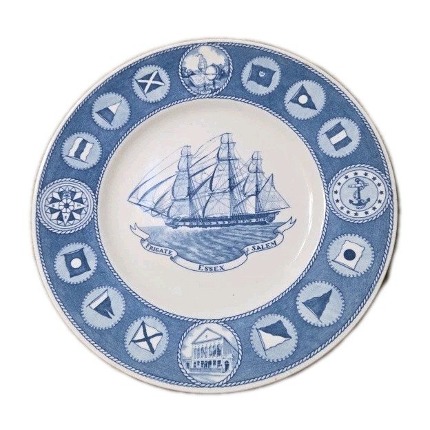 VINTAGE Ship Plate Peabody Museum Salem Wedgewood Blue 1949 Essex Collectible VINTAGE Ship Plate Peabody Museum Salem Wedgewood Blue 1949 Essex Collectible