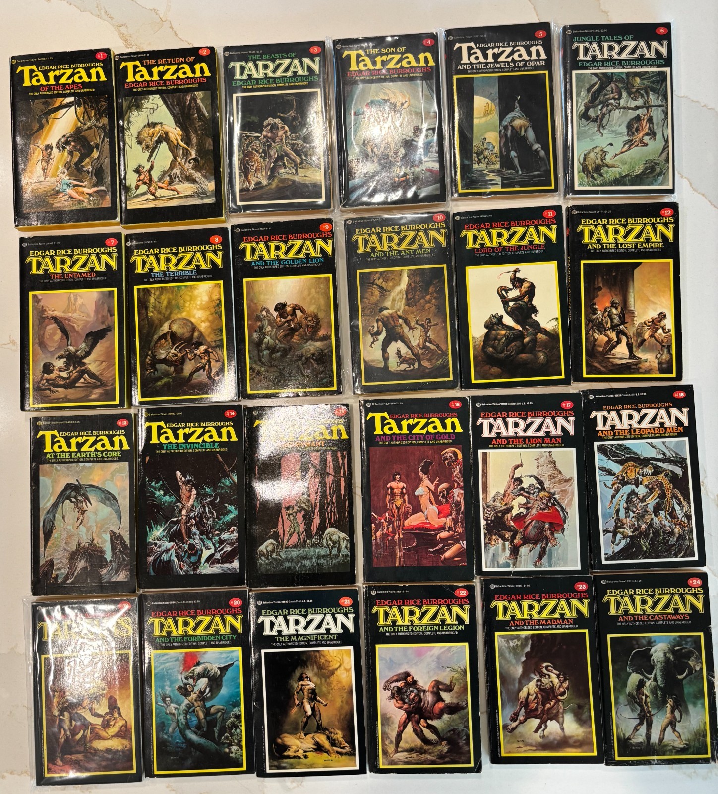 Tarzan Complete 24 Lot • Black Covers Adams Vallejo • Edgar Rice Burroughs G VG