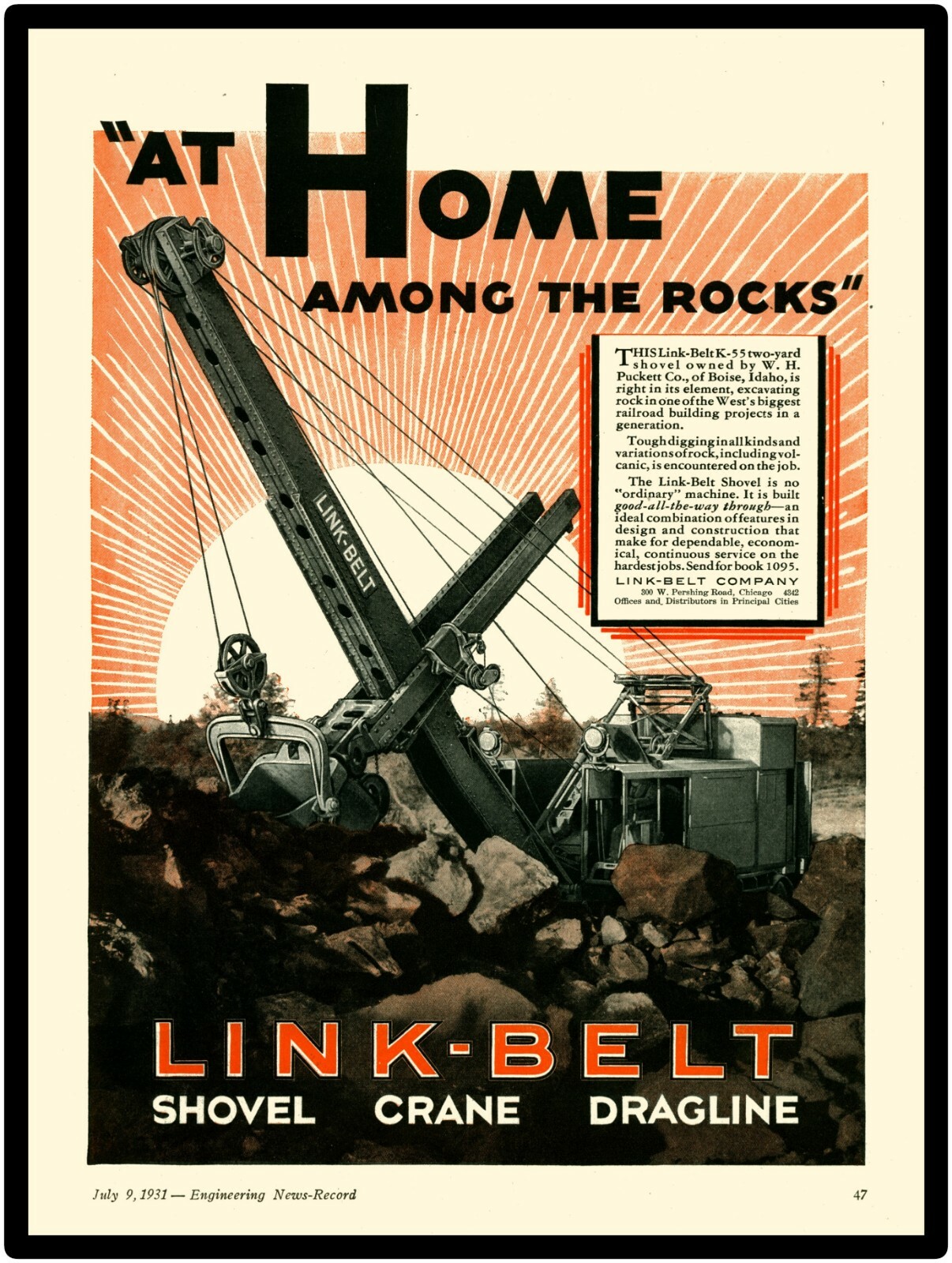 1931 Link Belt K-55 New Metal Sign: Shovels, Draglines LARGE SIZE 12 x 16
