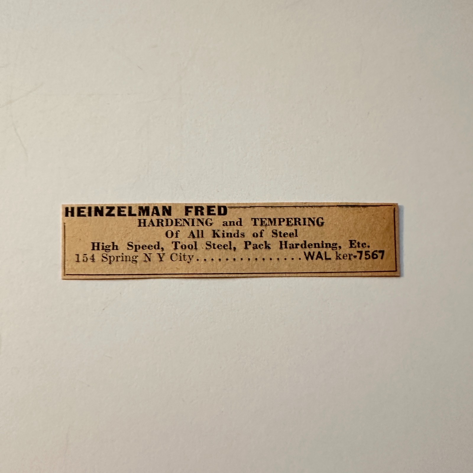 Fred Heinzelman Hardening & Tempering New York NY 1929 Ad 4AF2-S37 Fred Heinzelman Hardening & Tempering New York NY 1929 Ad 4AF2-S37