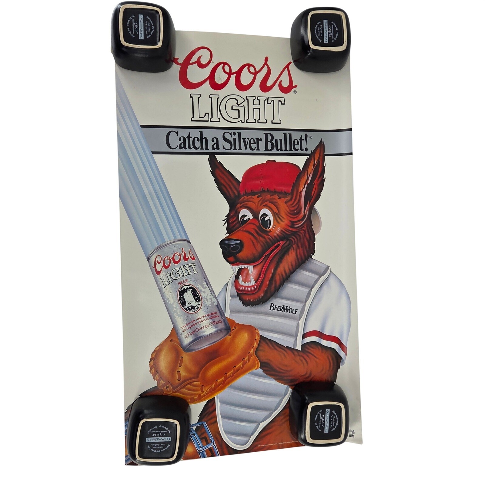 Vintage 1986 Coors Light BeerWolf Catch a Silver Bullet Baseball Poster 16x28