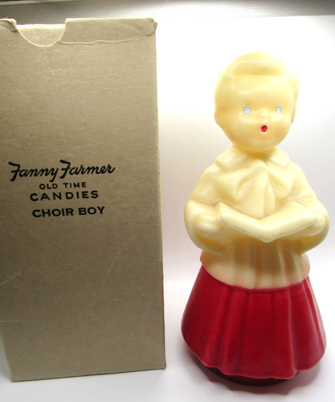 Vintage Fanny Farmer Wax Choir Boy Candy Container W/ Original Box  7 1/2