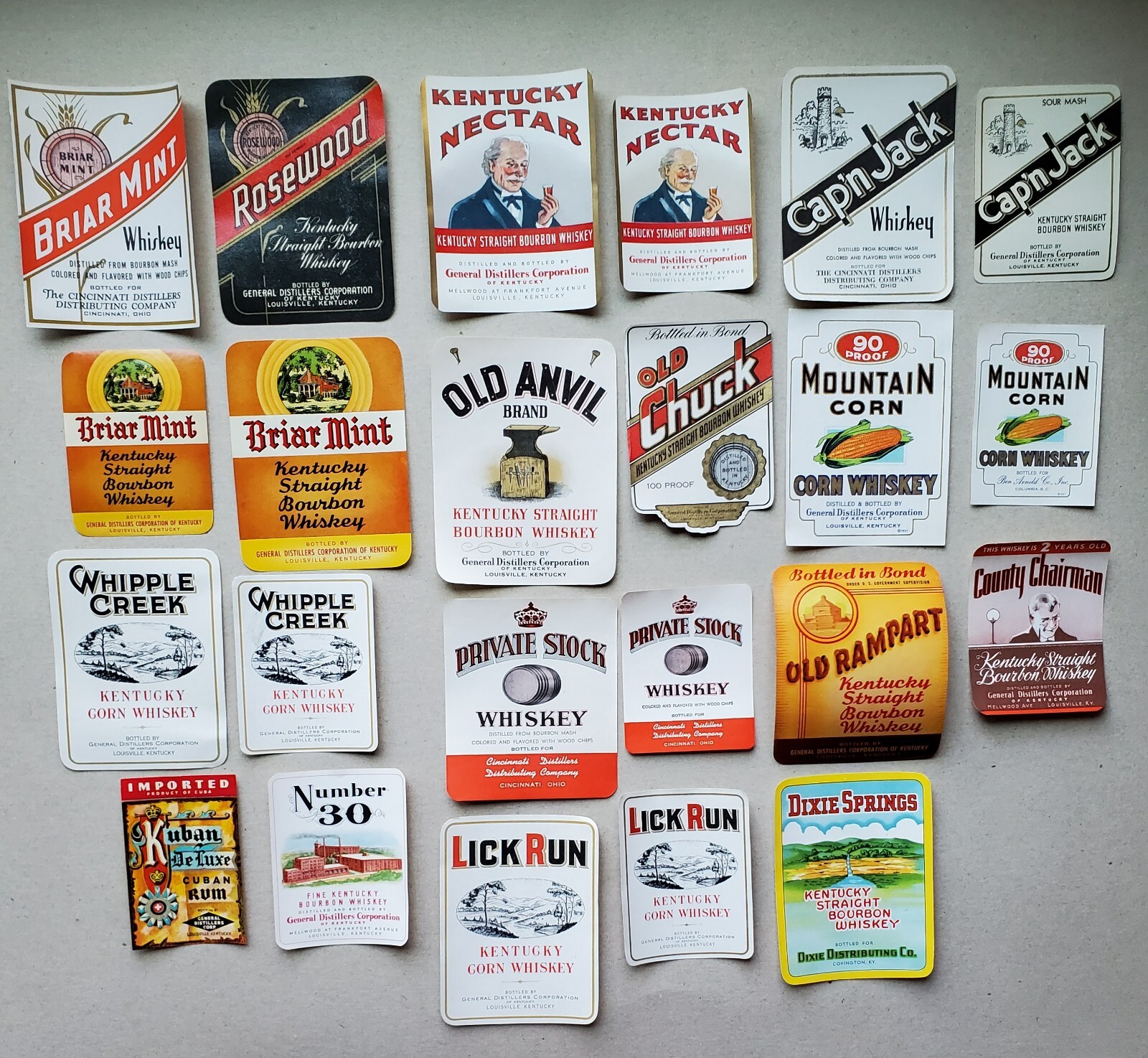 Lot of 23 Diff. Old Vintage 1930\'s Whiskey Bourbon Bottle Labels Kentucky