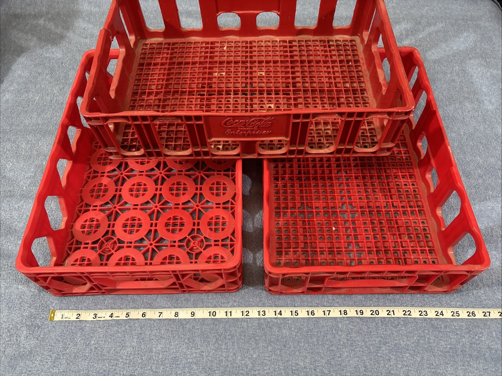 3 Vintage Red Plastic Coca-Cola Stackable Soda Crates