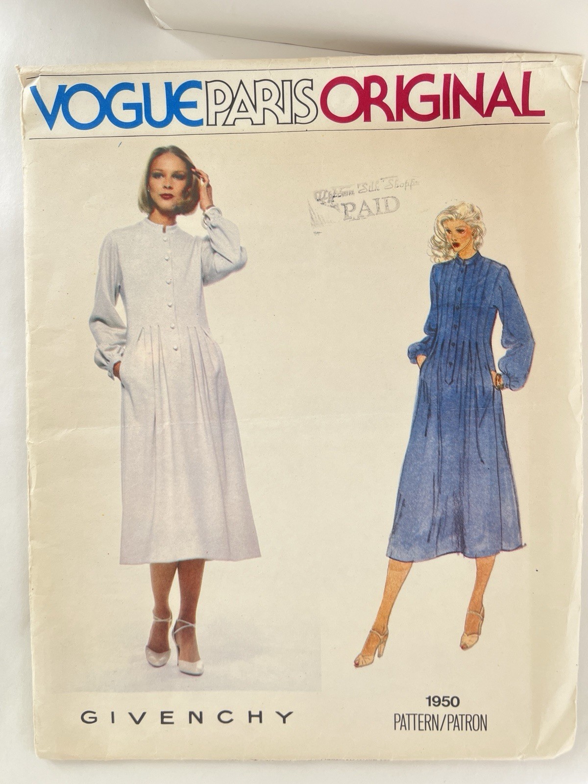 Vogue Paris Original Givenchy Vintage 1970s Pullover Dress Sewing Pattern Sz 12