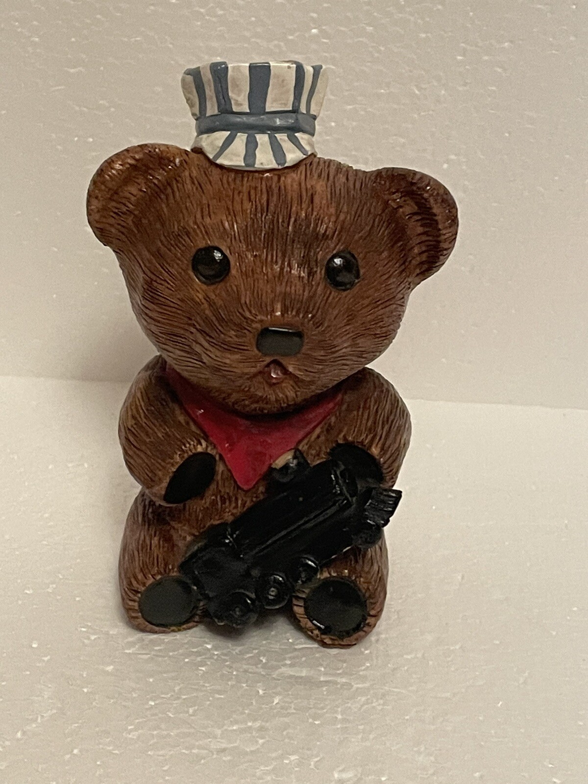 Vintage Brown Bear With Conductor Hat And Train Figurine. G.A.O 1958. 4” Resin Vintage Brown Bear With Conductor Hat And Train Figurine. G.A.O 1958. 4” Resin