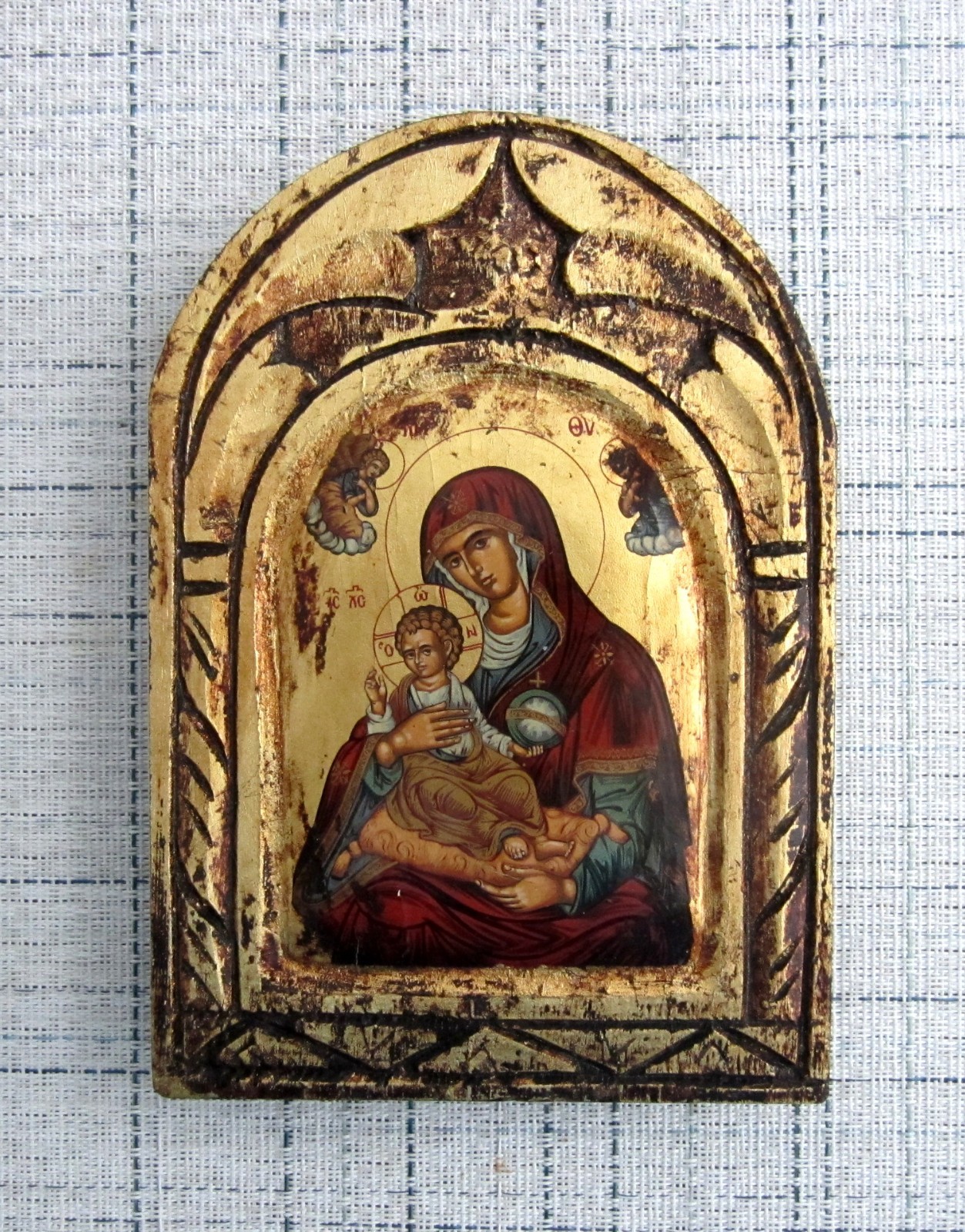 Vintage Hand Painted Byzantine Icon Replica on Wood Virgin Mary & Christ Child Vintage Hand Painted Byzantine Icon Replica on Wood Virgin Mary & Christ Child