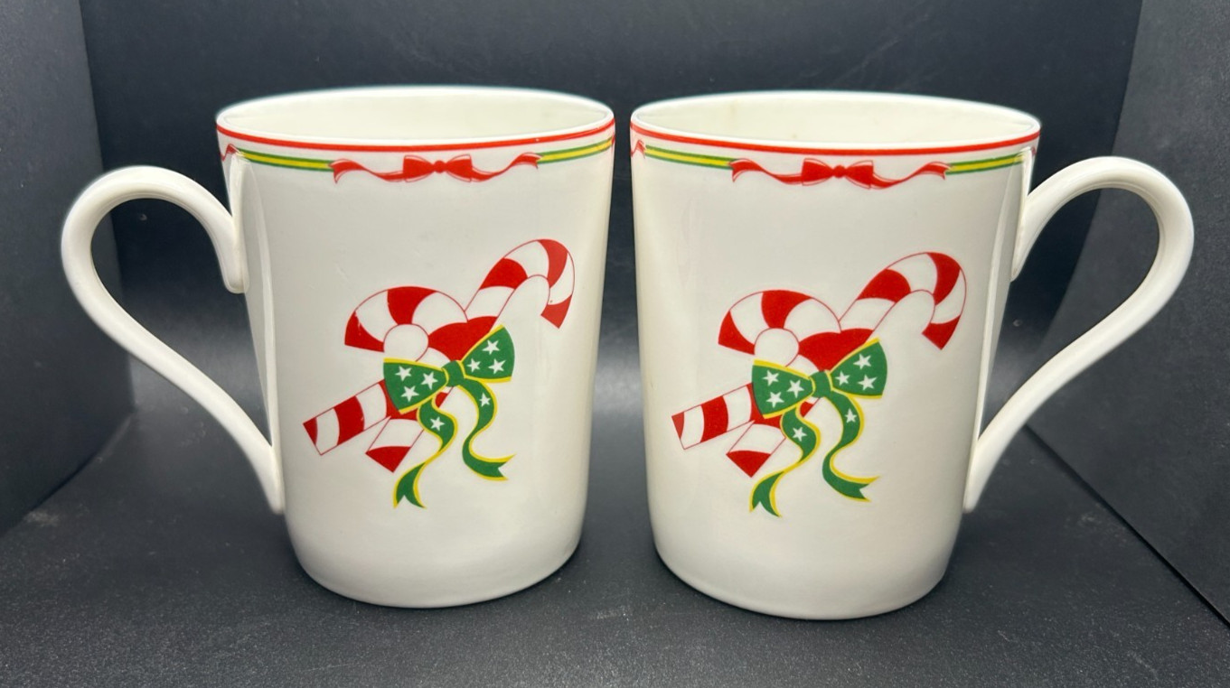 Vintage Studio Nova Peppermint Park Mugs Set 2 Bone China Candy Cane Christmas
