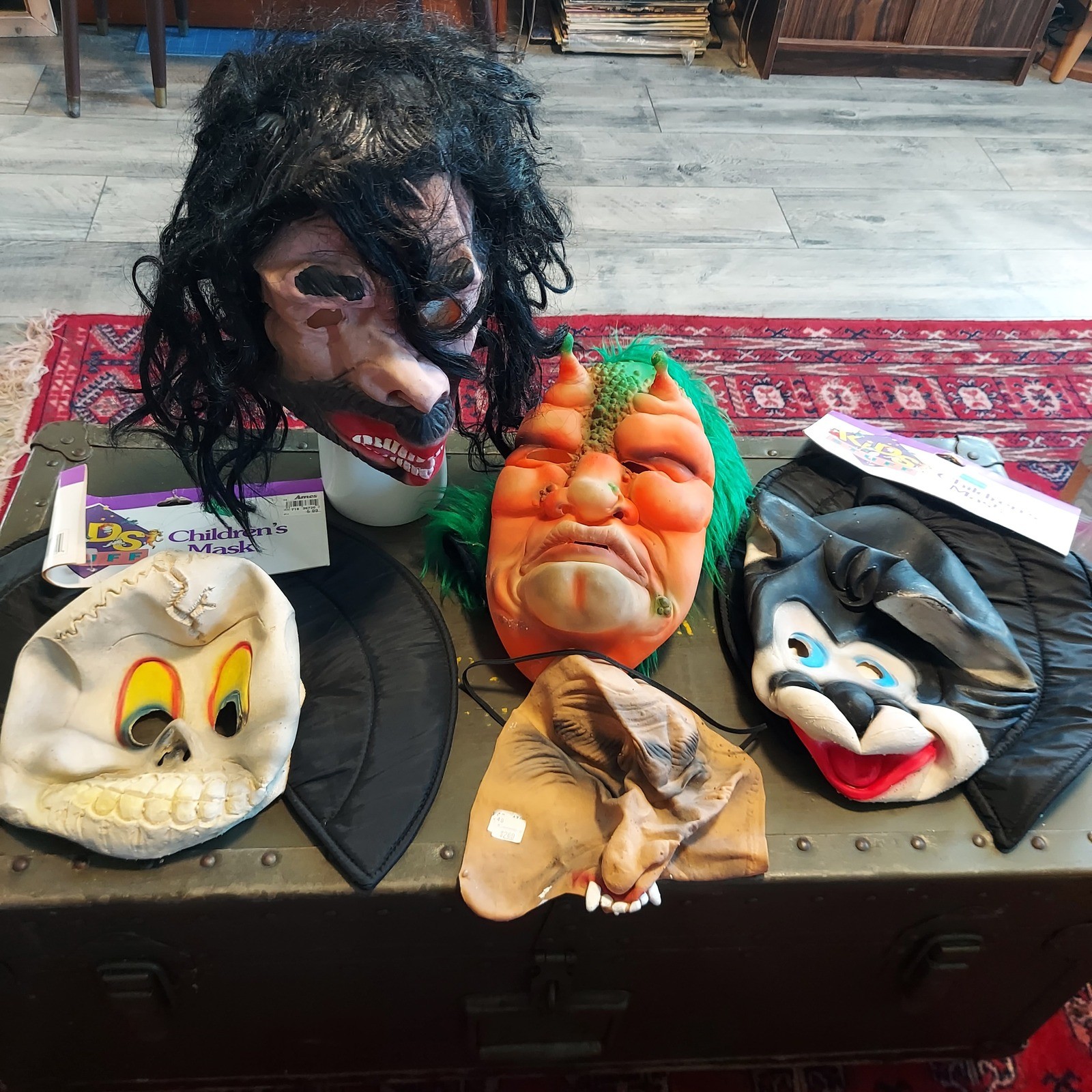 Vintage Halloween Mask Lot 5pc Kids Stuff Ames Skull Cat Monster Alien Bearded
