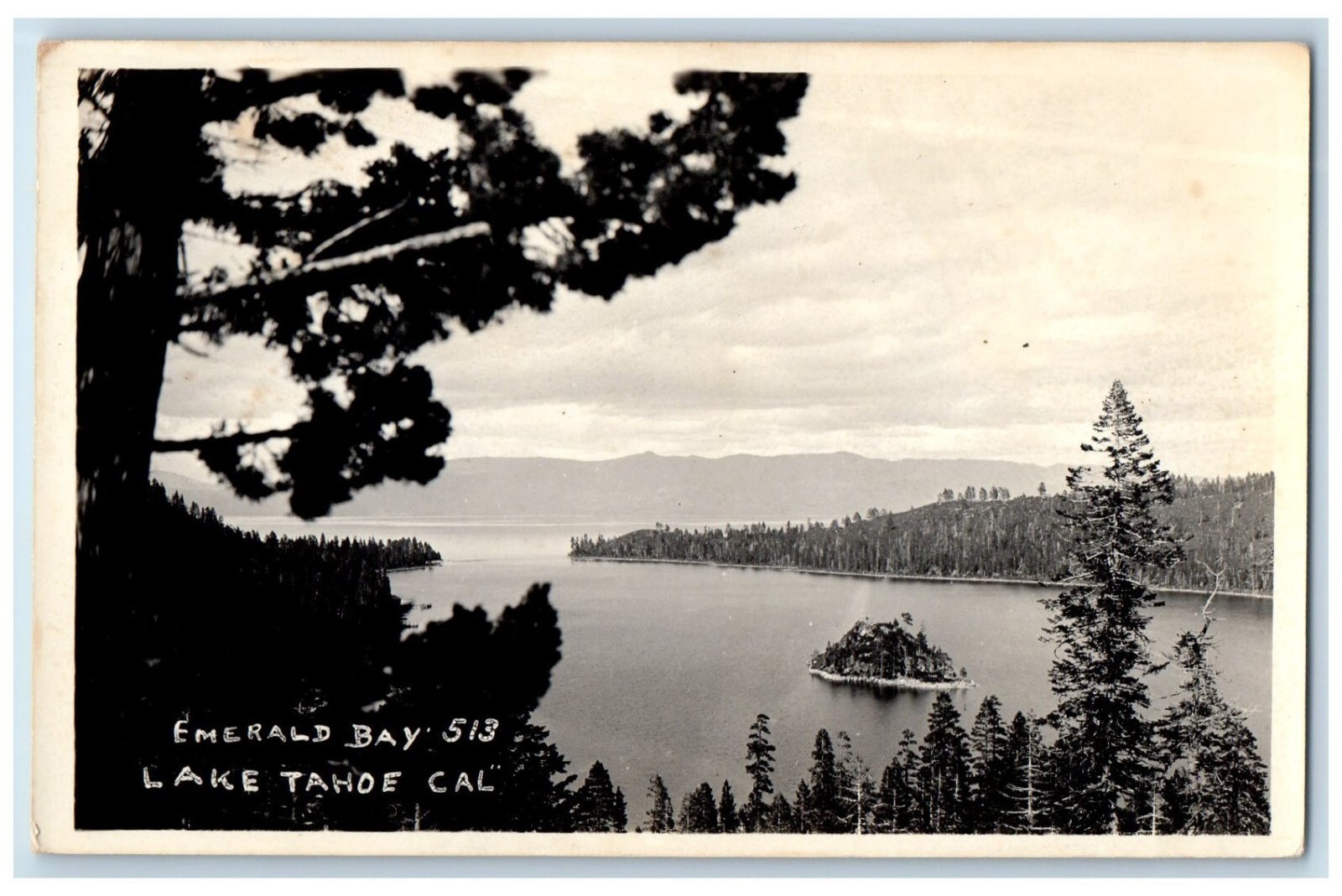 c1920\'s Mystic Isle Nature Emerald Bay View Lake Tahoe CA RPPC Photo Postcard