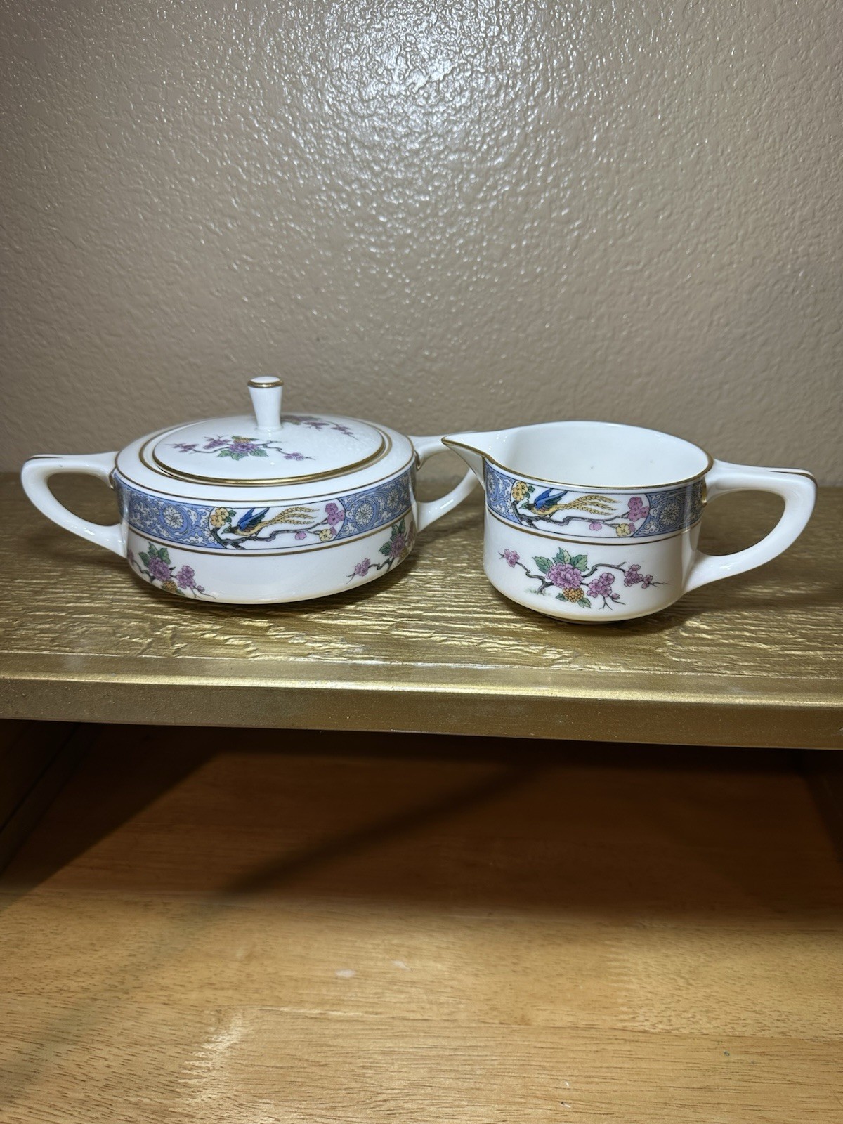 RARE  1950’s Lenox Ming Asian Green Laurel Wreath Mark Sugar & Creamer