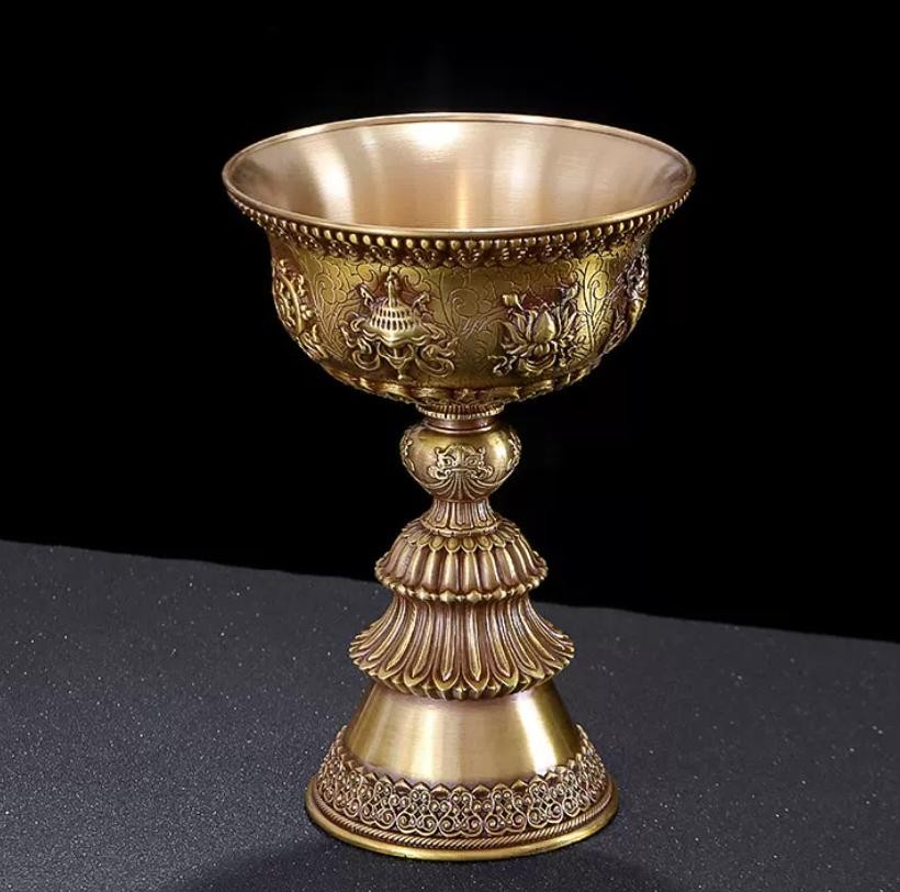 New 16cm Copper Butter Lamp Candle Holder Tibetan Eight Auspicious Candlestick