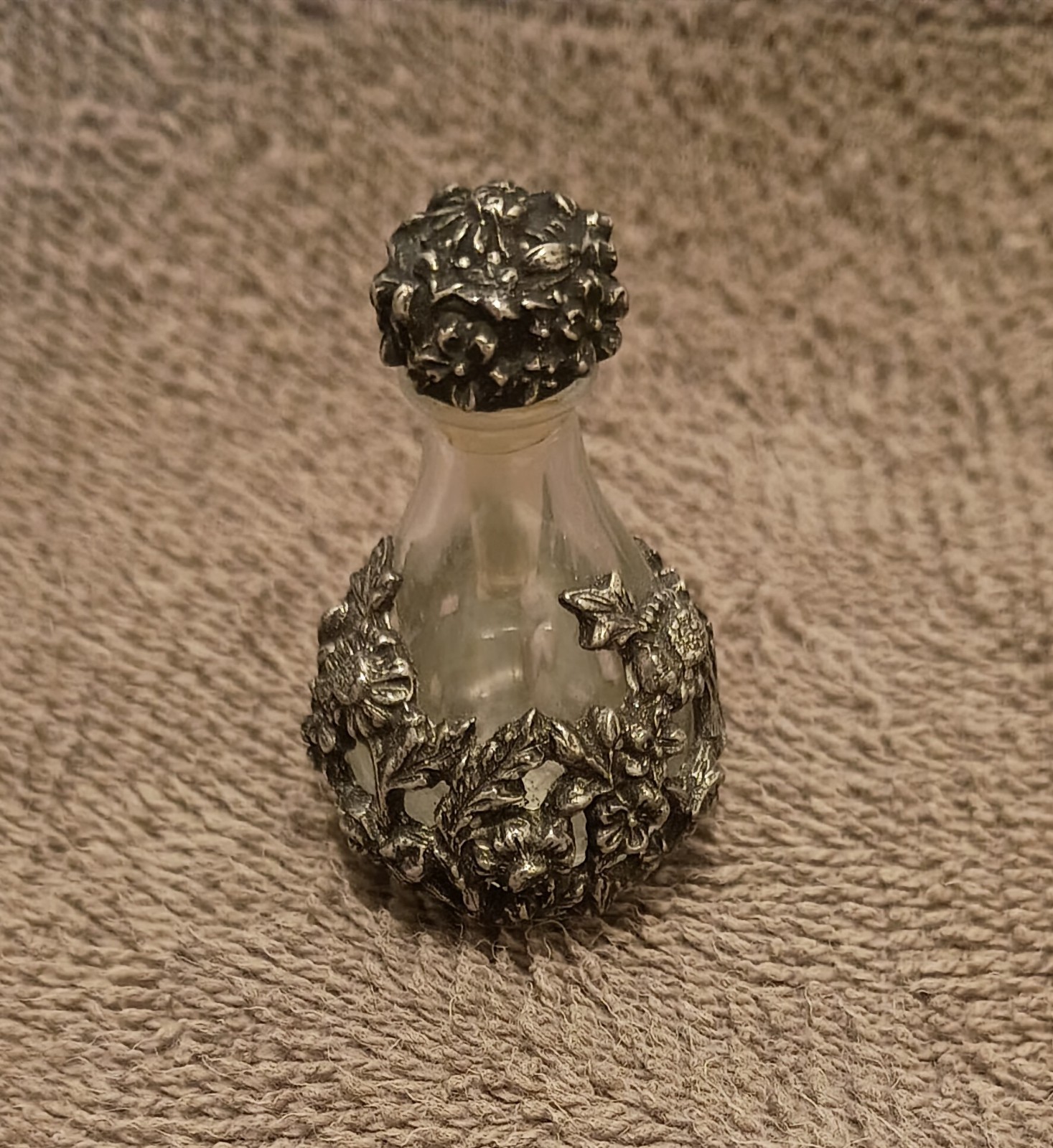 Victorian Tear Bottle Clear With Pewter