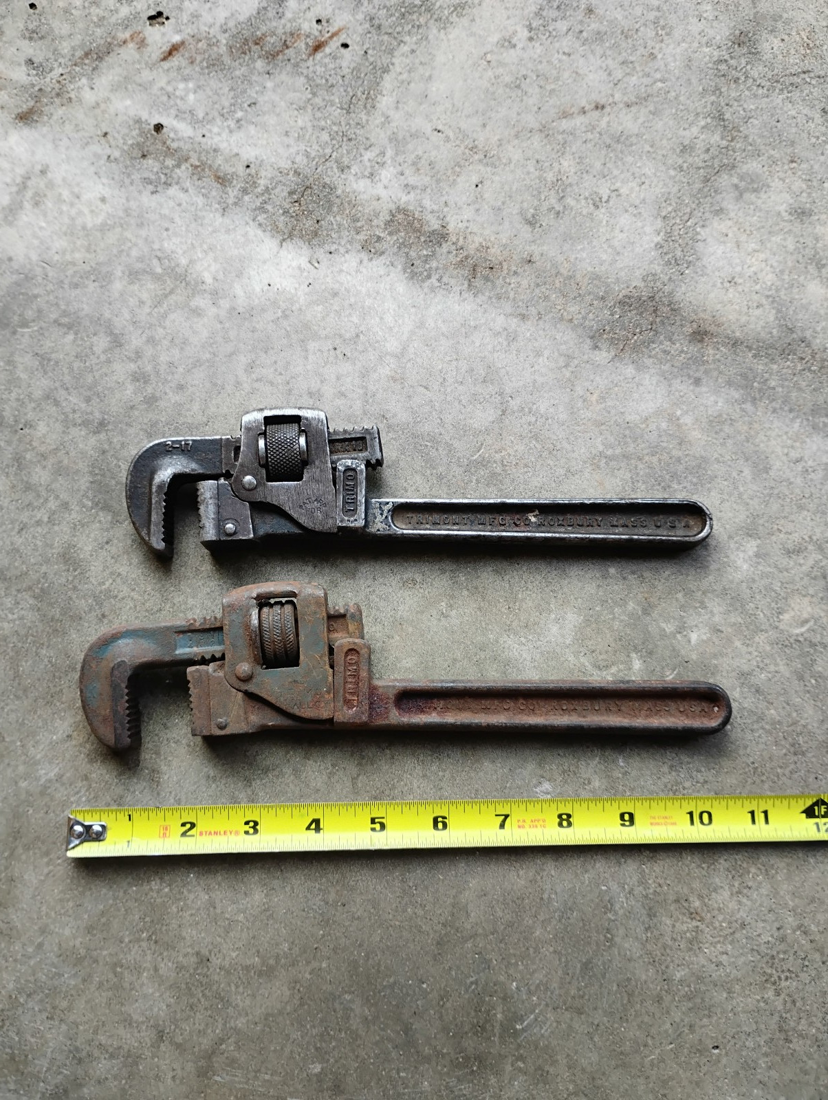 2 Trimo 10” Adjustable Pipe Wrench - Trimont Mfg. Co. Roxbury Mass.