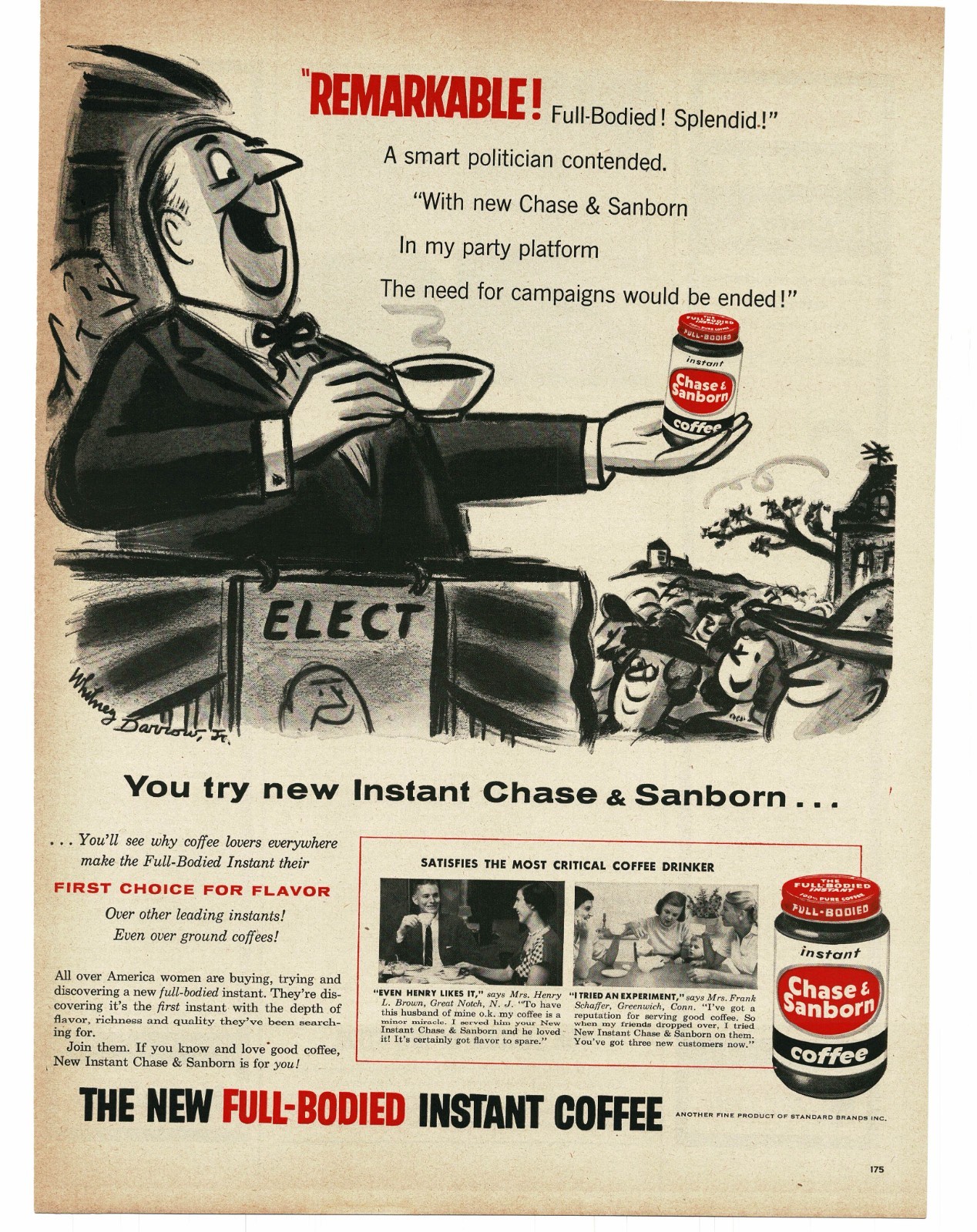 1956 Chase & Sanborn Instant Coffee politician campaigning Whitney Darrow Jr. Ad