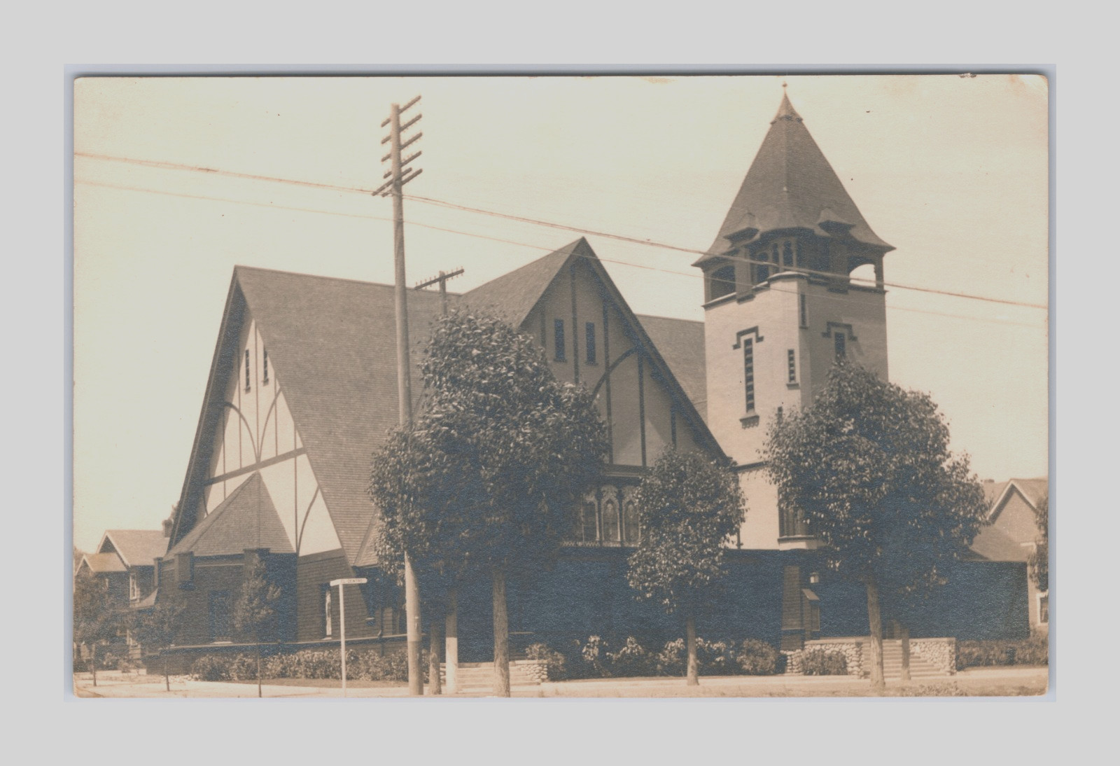 1905 RPPC Old Methodist Church El Centro Street & Fairview Ave St S. Pasadena CA