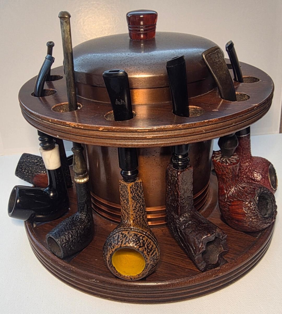 Vtg 1950s Dun-Rite Pipe Stand Humidor Lot 7 Estate Pipes Kaywoodie Jarl Danets