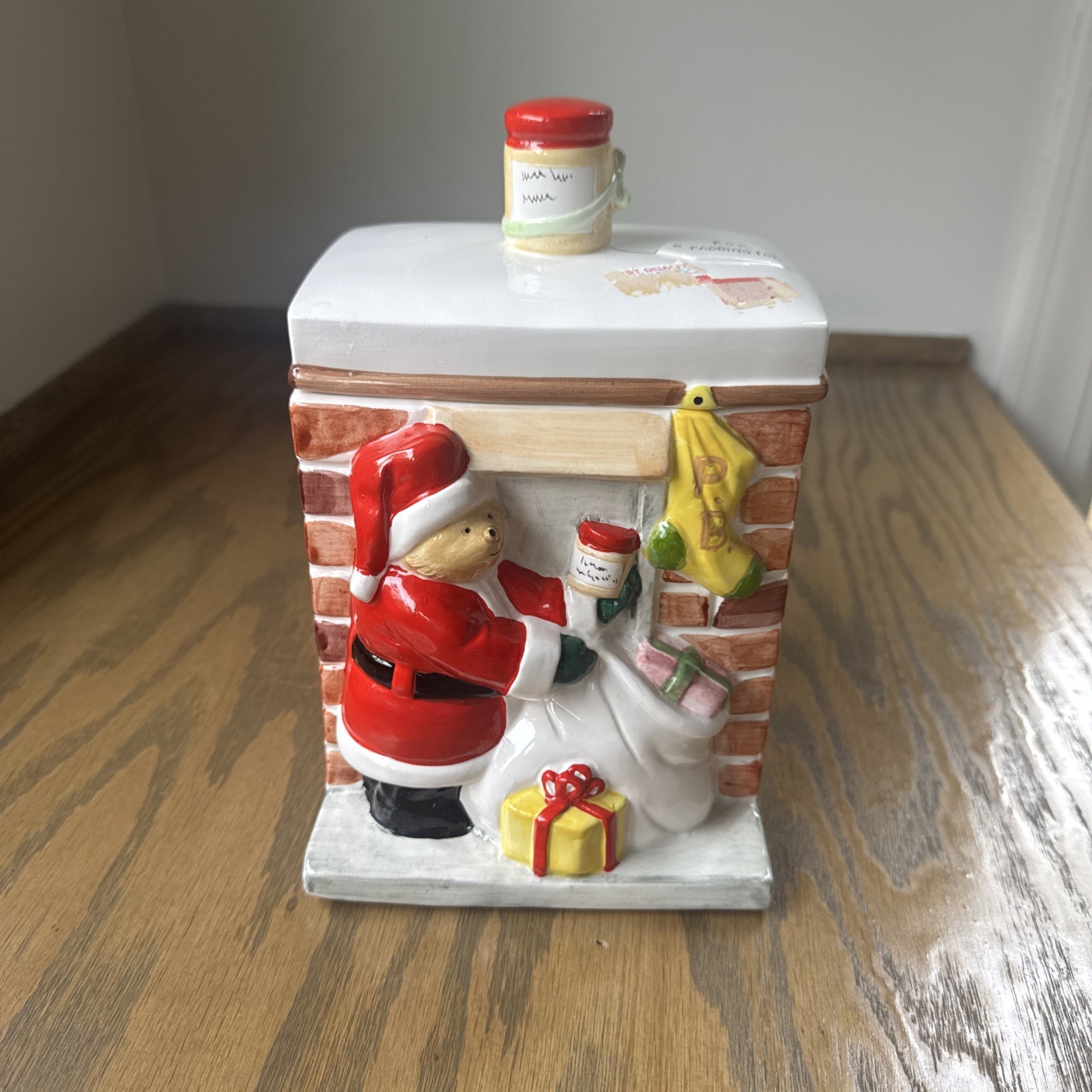 VTG 1987 Paddington Bear Santa Chimney Cookie Jar Toscany Eden Japan w/ STICKERS