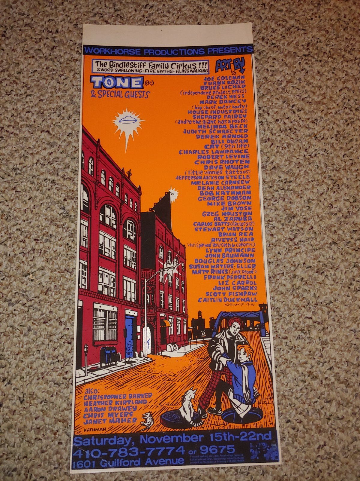 Vintage 90s 1997 Bindlestiff Family Cirkus Circus Poster Sign,Baltimore,Maryland
