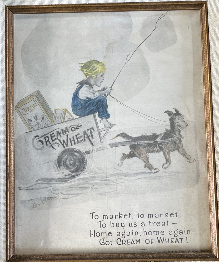 VTG 1916 Cream of Wheat Ad Leslie Wallace Original Framed Wagon Kid Dog Signed VTG 1916 Cream of Wheat Ad Leslie Wallace Original Framed Wagon Kid Dog Signed