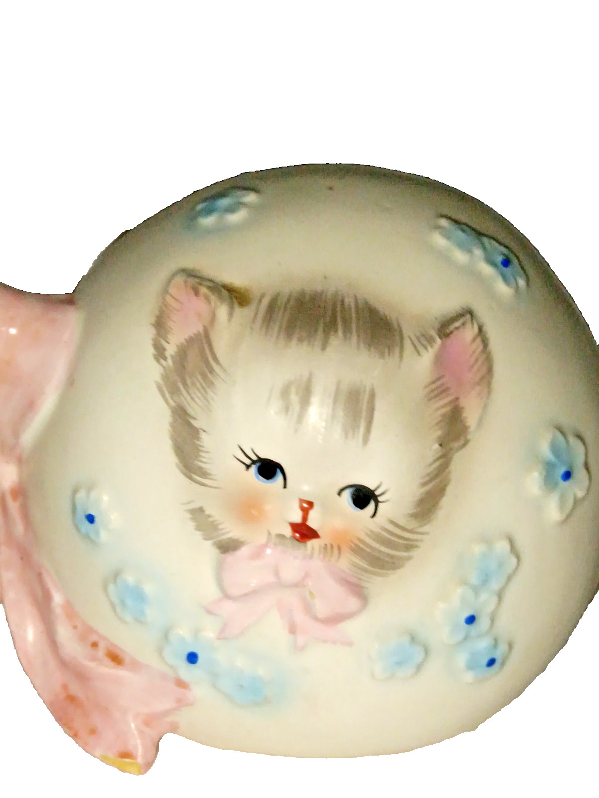Vtg Kitschy Mid Century Modern Planter Baby Rattle Kitty Cat Napcoware Napco MCM